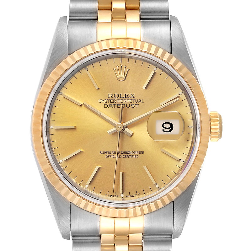 Rolex Datejust Steel 18K Yellow Gold Fluted Bezel Mens Watch 16233 SwissWatchExpo