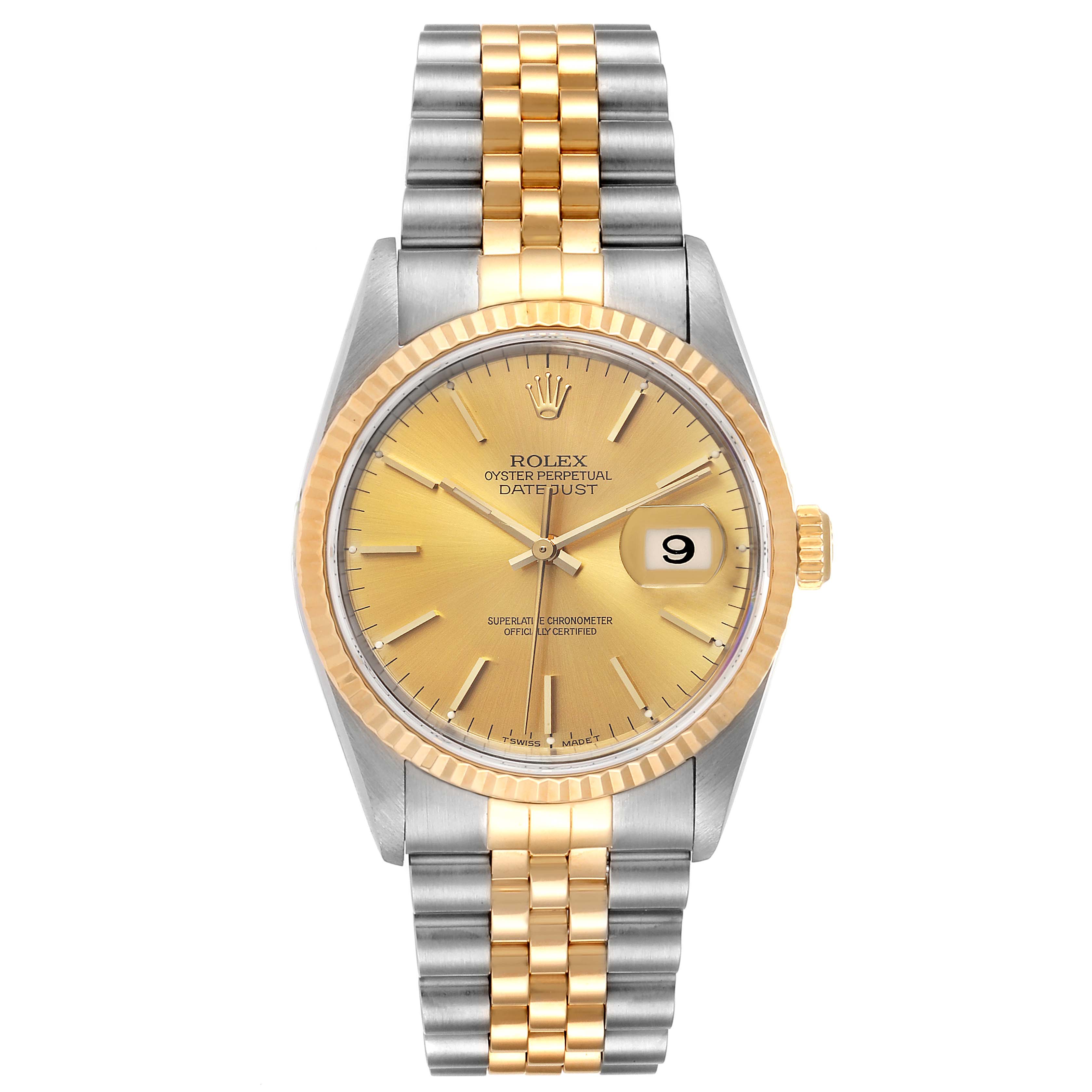 Rolex Datejust Steel 18K Yellow Gold Fluted Bezel Mens Watch 16233 ...