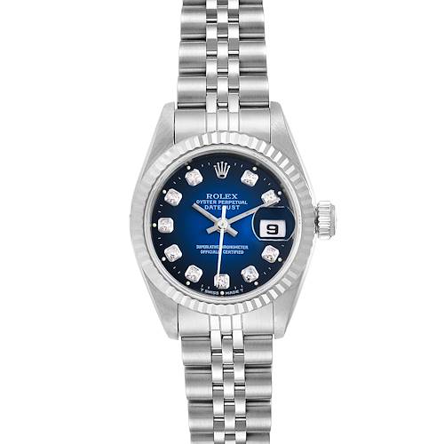 Photo of Rolex Datejust Steel White Gold Blue Vignette Diamond Ladies Watch 69174