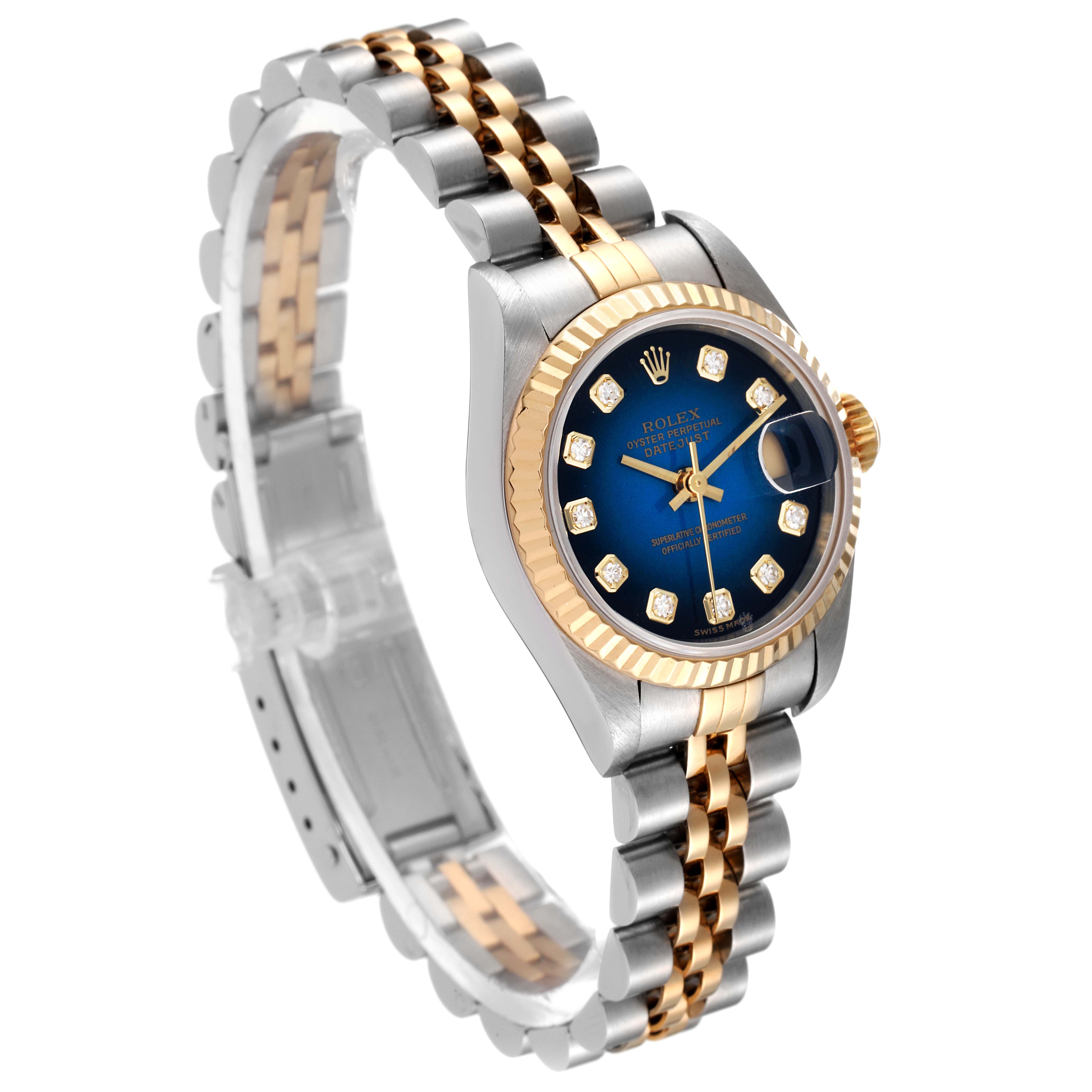 Rolex Datejust Steel Yellow Gold Blue Vignette Diamond Dial Watch 79173 ...