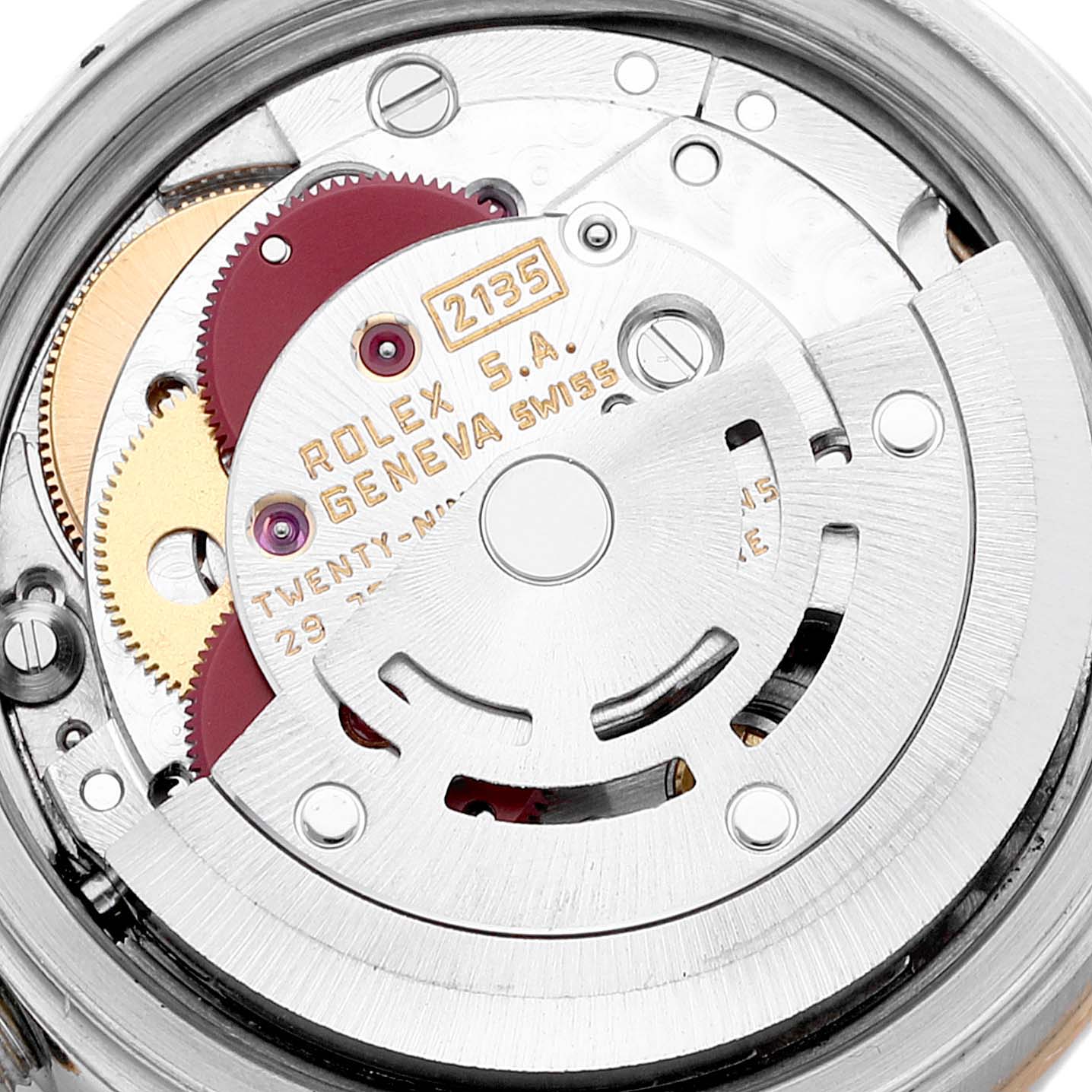 This image shows the intricate movement mechanism of a Rolex Datejust 69173 Women's Steel and Gold (two tone) Champagne Dial 69173 Women's Steel and Gold (two tone) Champagne Dial watch, focusing on its components and detailing.