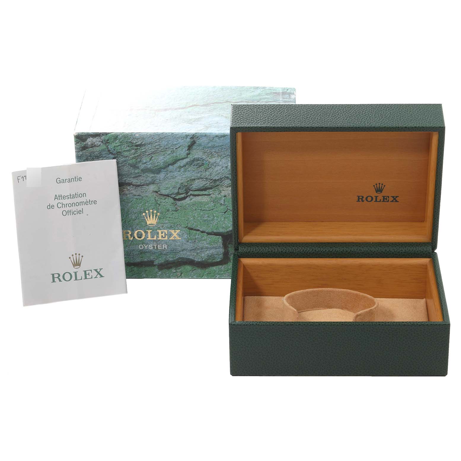 The image shows the packaging box and guarantee booklet for a Rolex Turn-o-Graph 116264 Men
s Stainless Steel White Dial 116264 Men
s Stainless Steel White Dial model watch.