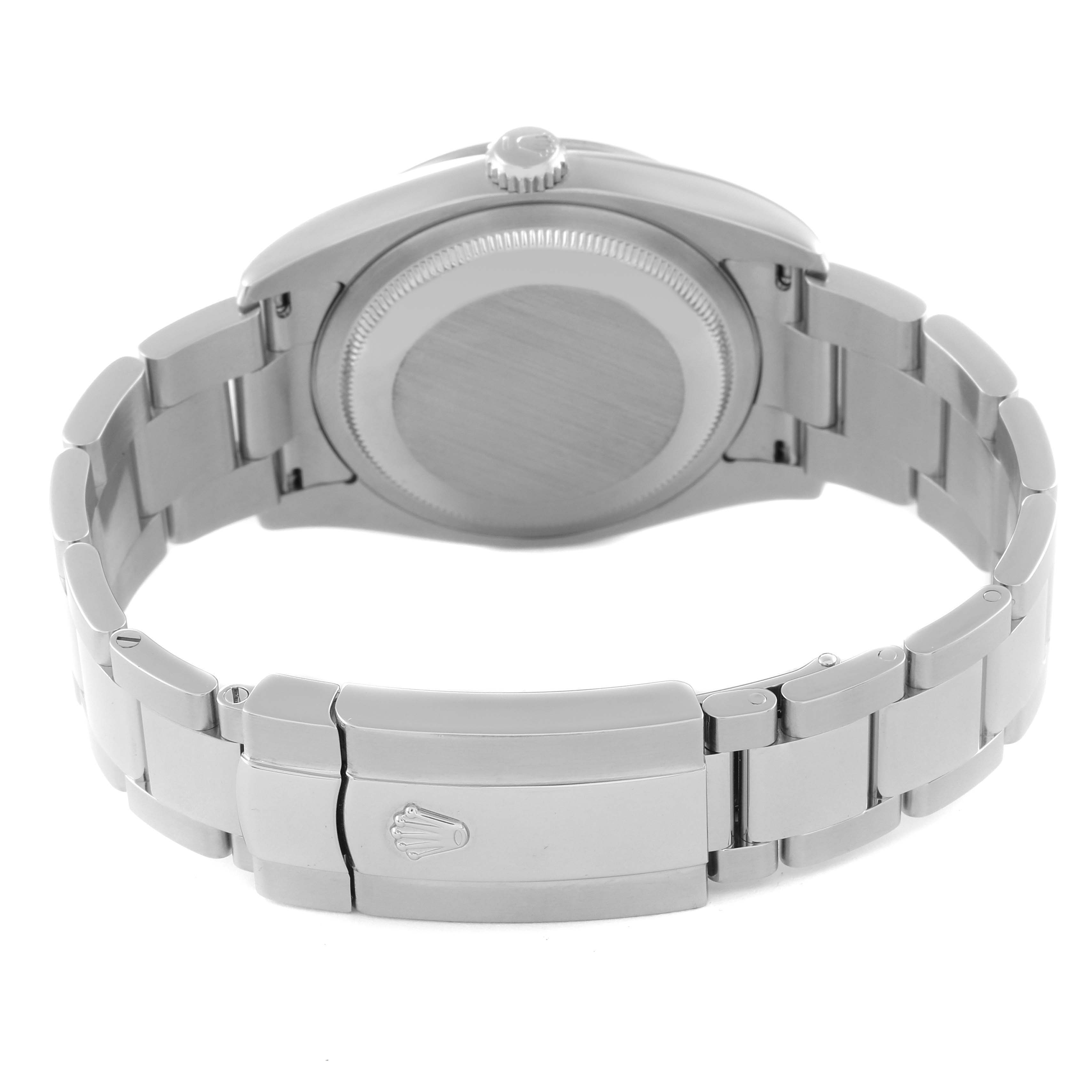 The image shows the back view of a Rolex Turn-o-Graph 116264 Men
s Stainless Steel White Dial 116264 Men
s Stainless Steel White Dial watch, displaying its clasp, case back, and part of the bracelet.