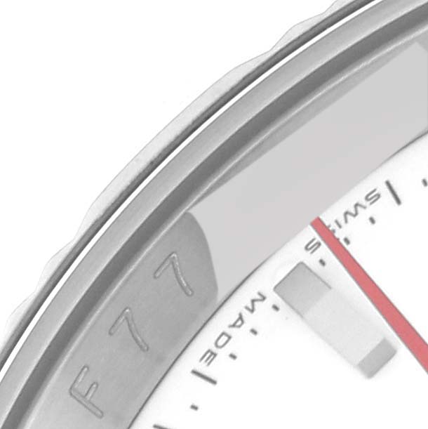 This image shows a close-up of the bezel and part of the dial of a Rolex Turn-o-Graph 116264 Men
s Stainless Steel White Dial 116264 Men
s Stainless Steel White Dial watch.