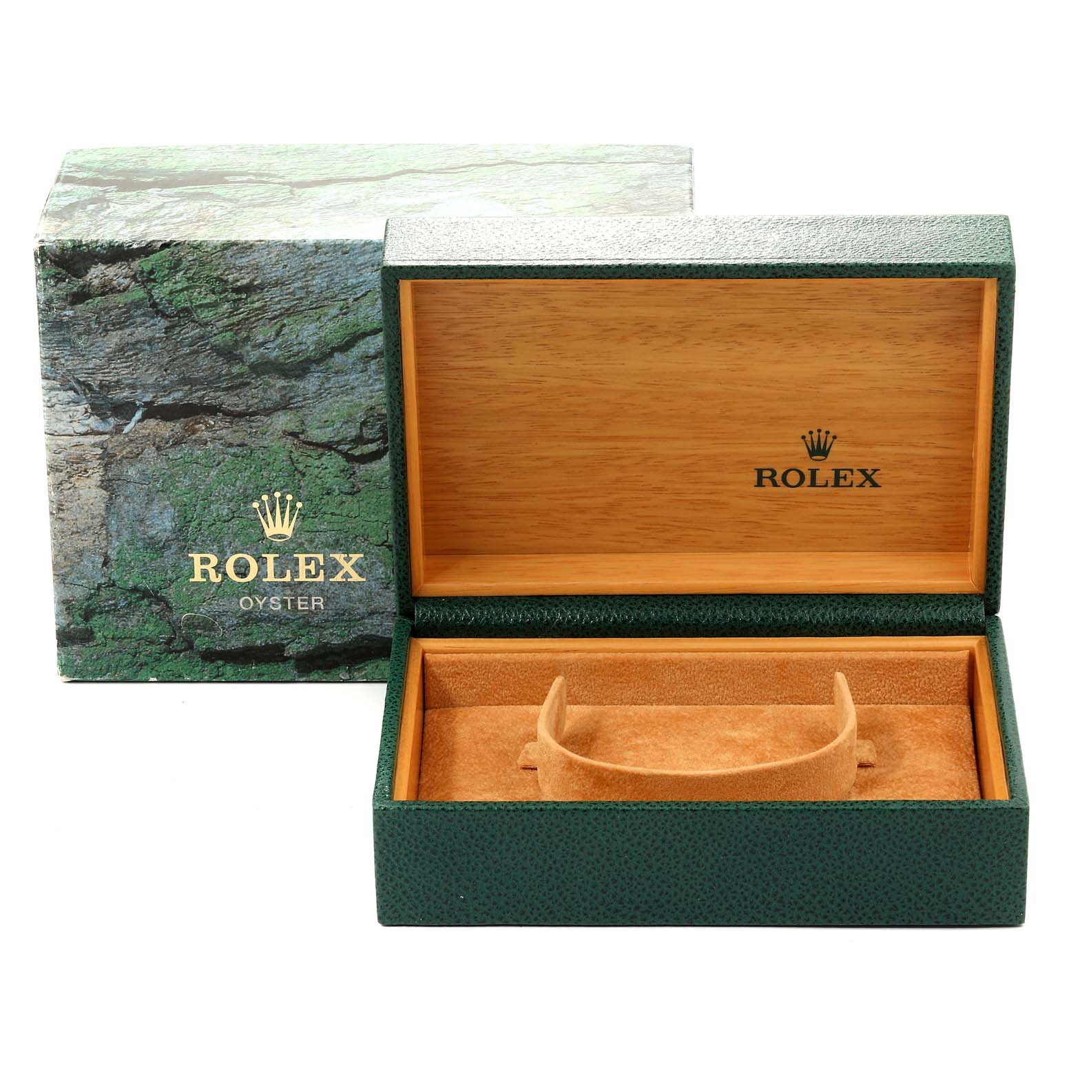 The image shows an empty Rolex box and outer packaging for a Turn-o-Graph model watch.