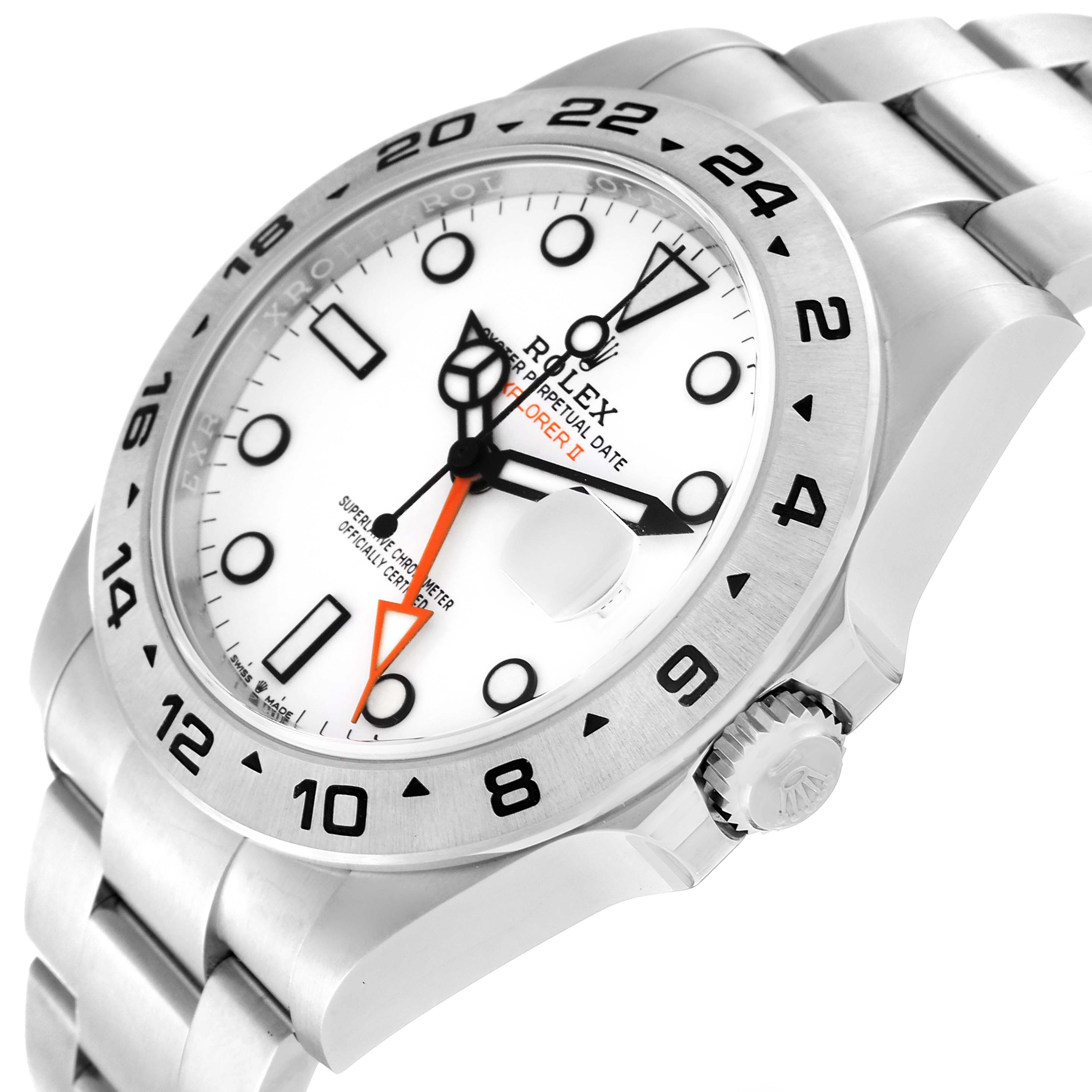 The image shows a Rolex Explorer 226570 Men's Stainless Steel White Dial 226570 Men's Stainless Steel White Dial watch at a slight side angle, highlighting the face, bezel, and part of the bracelet.