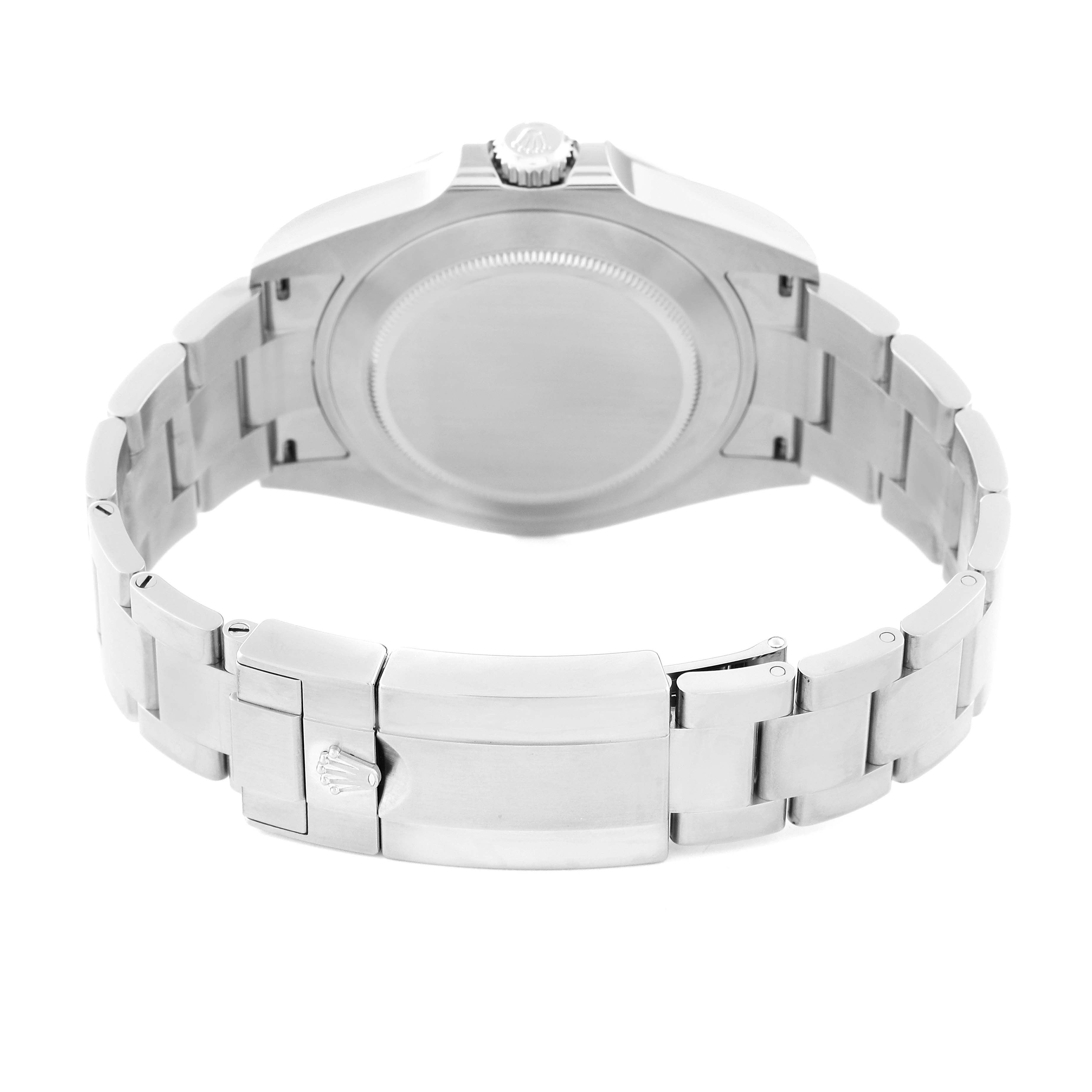 The image shows the back of the Rolex Explorer 226570 Men's Stainless Steel White Dial 226570 Men's Stainless Steel White Dial model watch, highlighting its case, bracelet, and clasp.