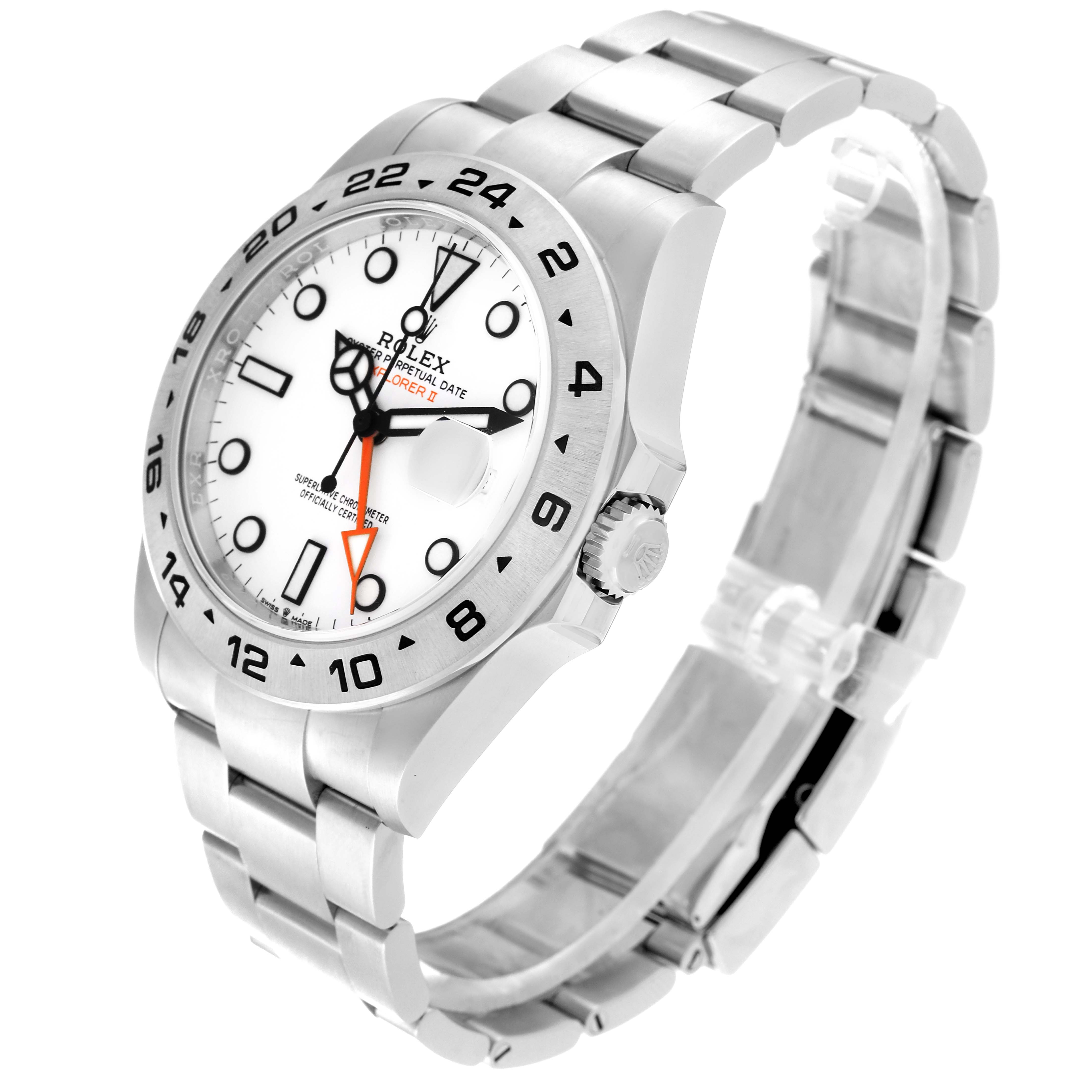 The image shows a side and angled front view of a Rolex Explorer 226570 Men's Stainless Steel White Dial 226570 Men's Stainless Steel White Dial watch, highlighting its bezel, dial, crown, and bracelet.