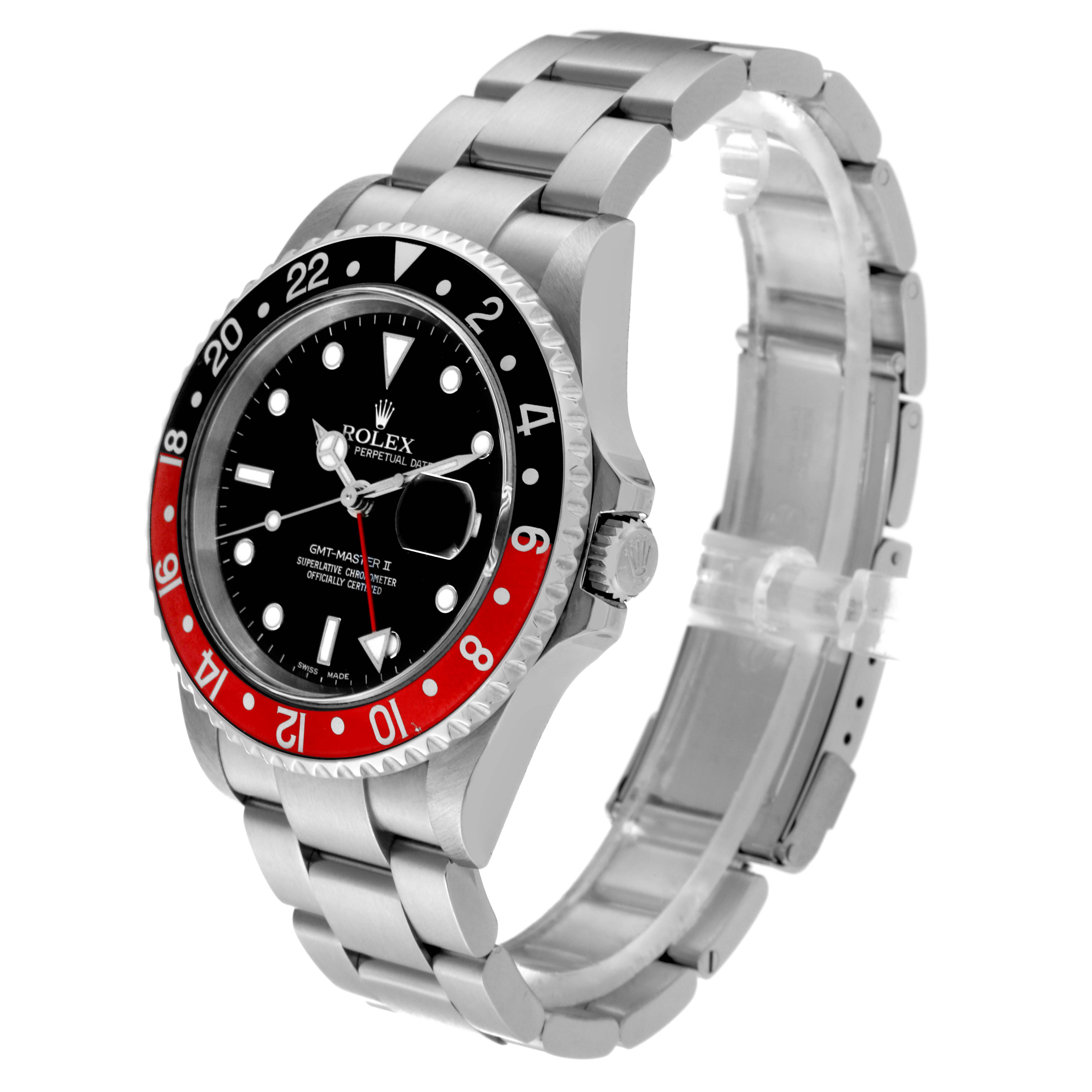 The Rolex GMT-Master 16710 Men
s Stainless Steel Black Dial 16710 Men
s Stainless Steel Black Dial watch is shown at a slight angle, displaying the face, bezel, crown, and bracelet.