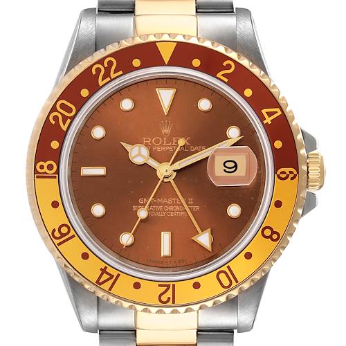 Photo of Rolex GMT Master II Rootbeer Yellow Gold Steel Watch 16713 Box Papers