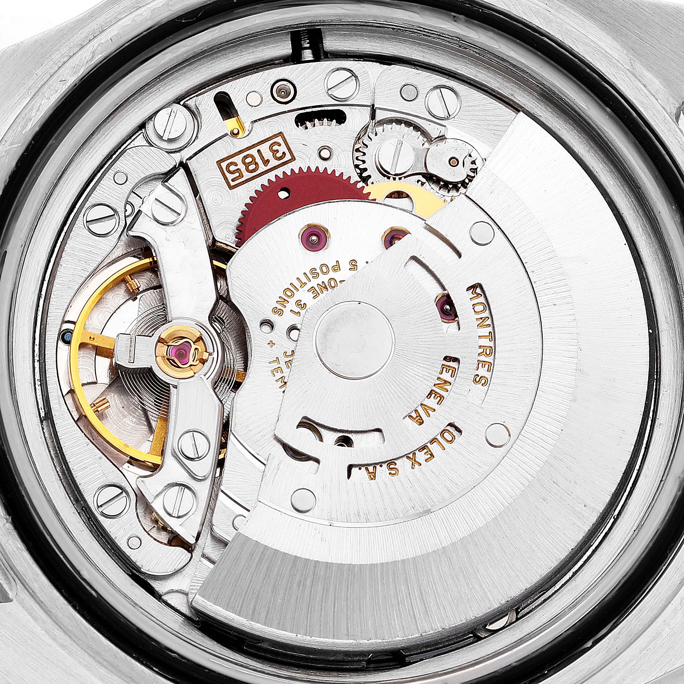 This image shows the internal mechanical movement of the Rolex GMT-Master 16713 Men's Steel and Gold (two tone) Brown Dial 16713 Men's Steel and Gold (two tone) Brown Dial watch.