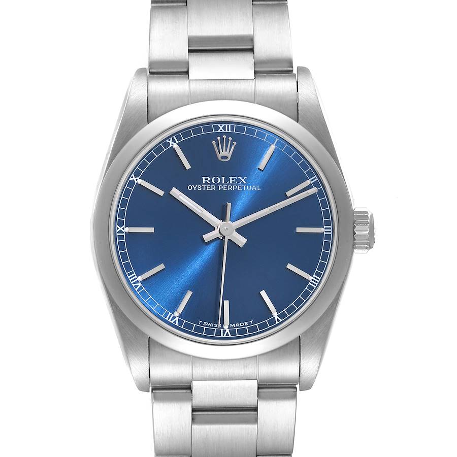 Rolex Oyster Perpetual Midsize 31 Steel Blue Dial Ladies Watch 77080 Box Papers SwissWatchExpo