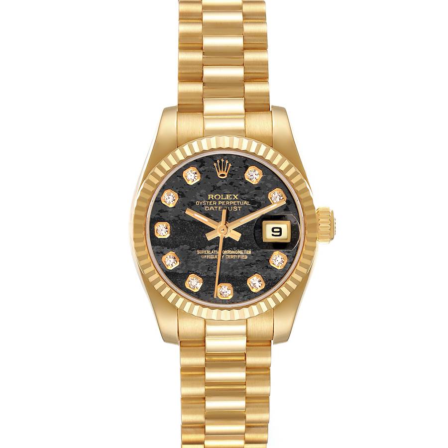The Rolex Datejust model 179178 is shown from a top-down angle, highlighting the watch face, bezel, and bracelet.