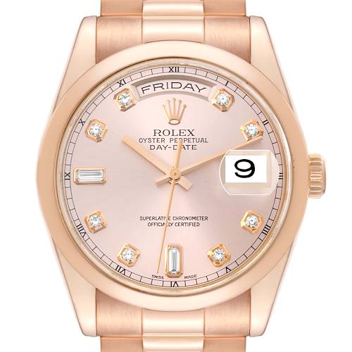 Photo of Rolex President Day Date 36 Rose Gold Diamond Dial Mens Watch 118205