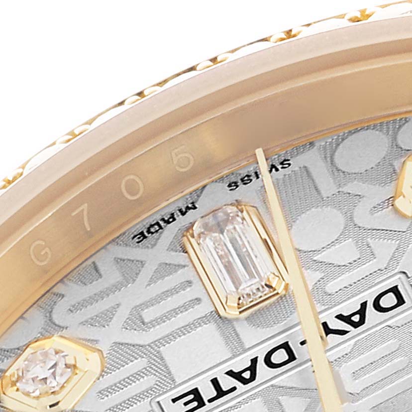The image shows a close-up of the Rolex President model 118388 watch face, highlighting the bezel, part of the dial, and diamond markers.