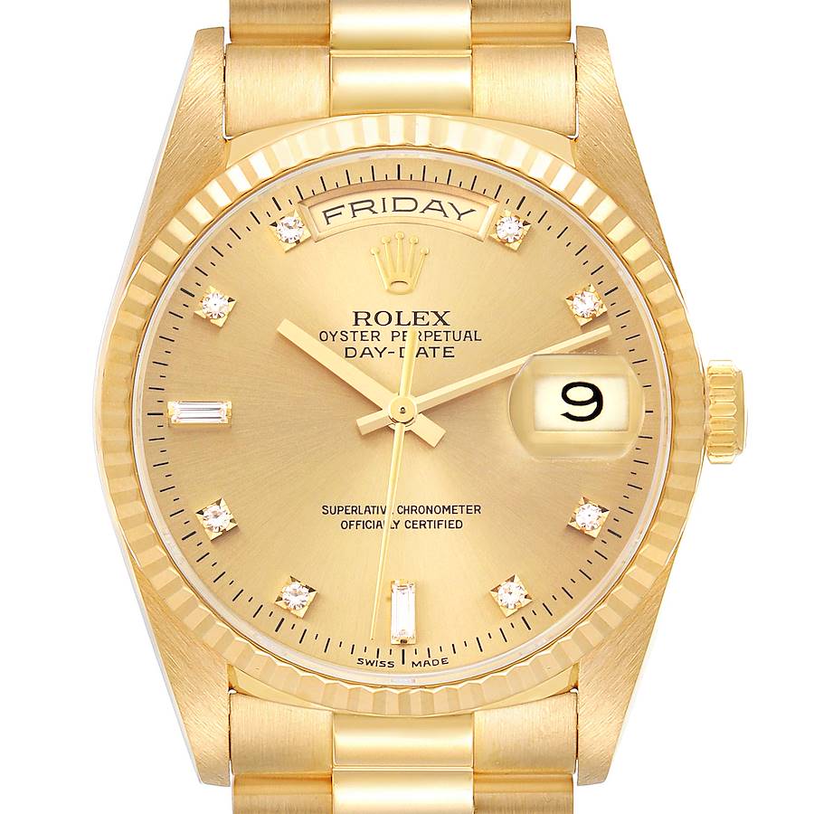 Rolex President Day Date Yellow Gold Diamond Dial Mens Watch 18238 SwissWatchExpo