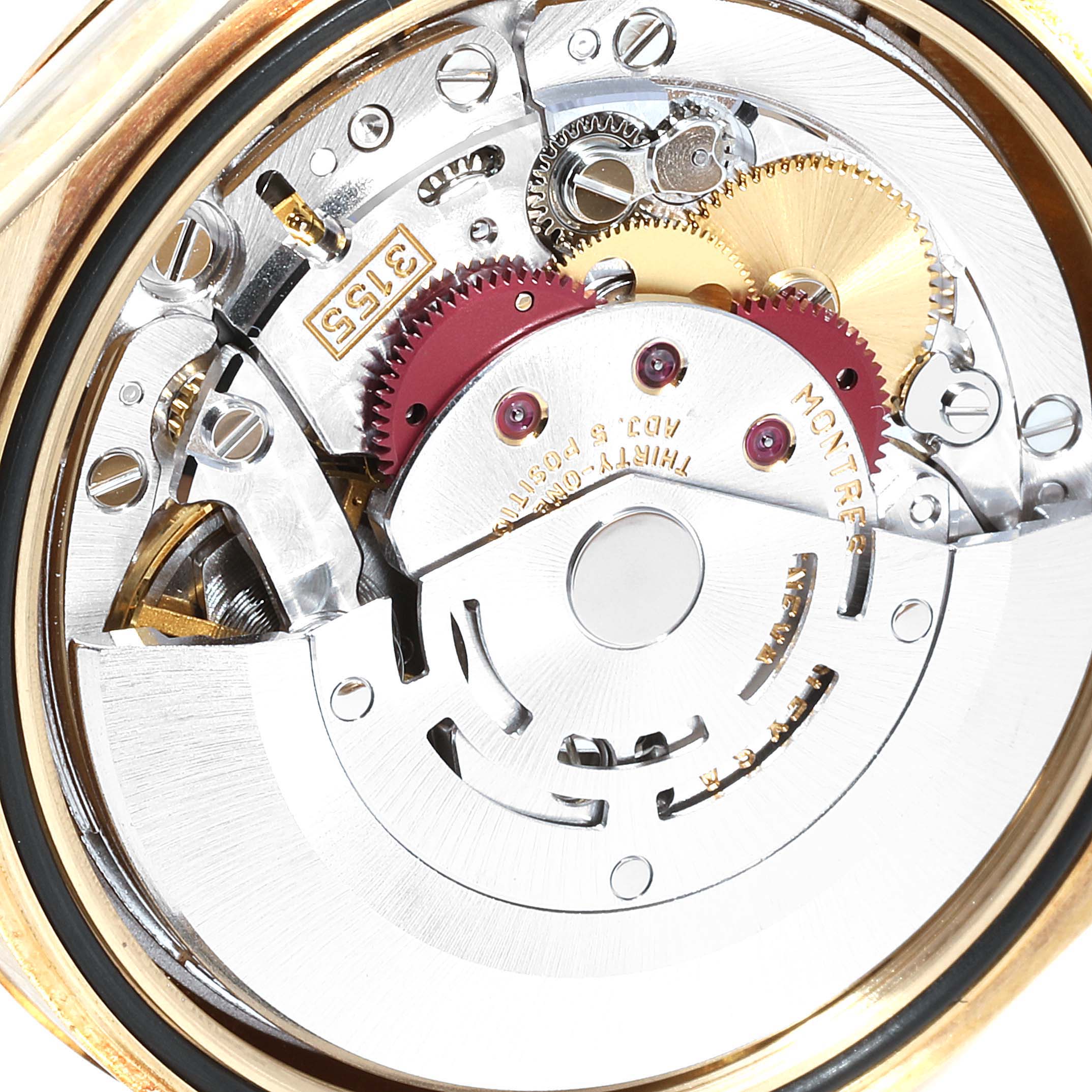 This image shows the inner mechanical movement and components of the Rolex President 118238 Men's Yellow Gold Champagne Dial 118238 Men's Yellow Gold Champagne Dial model watch.