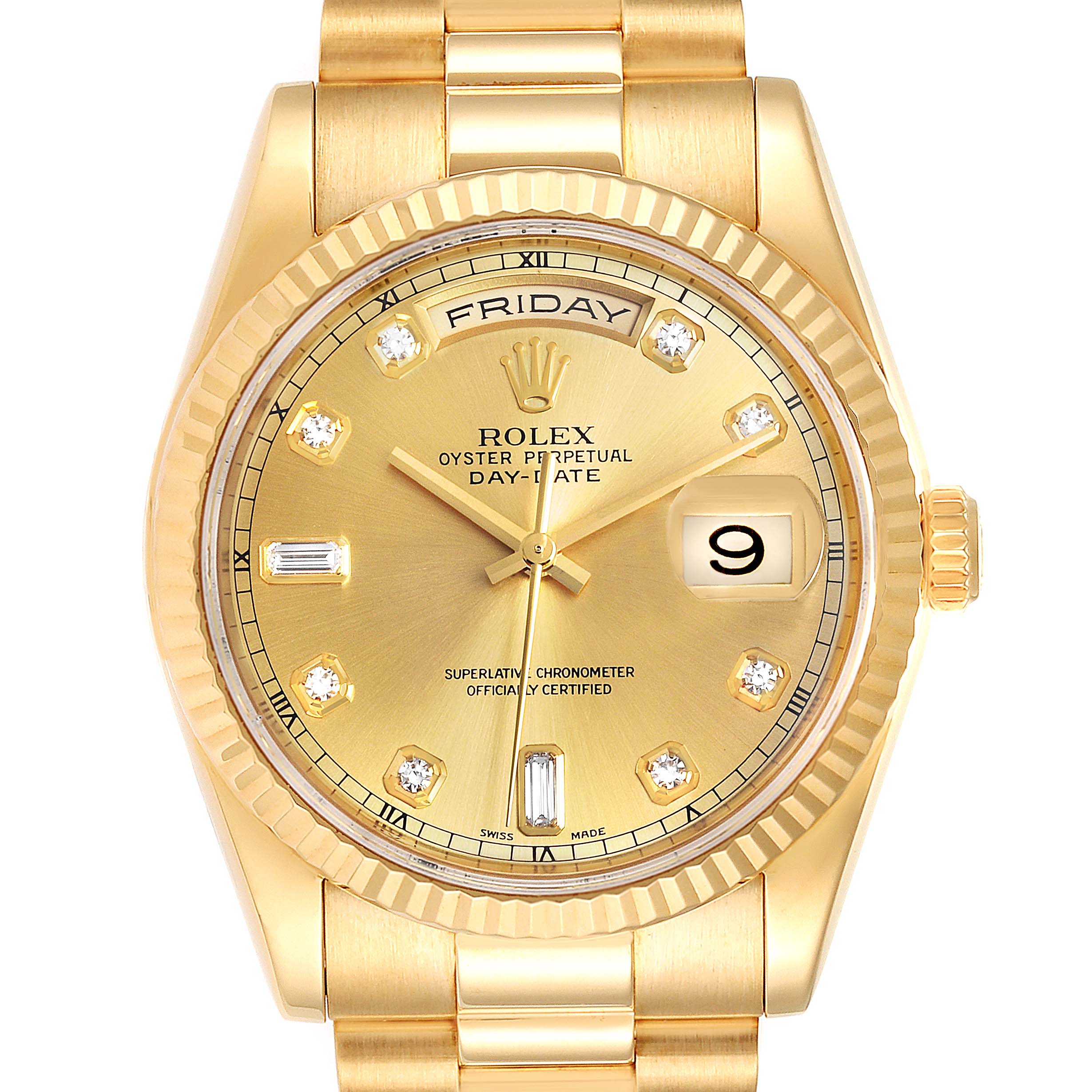 Rolex President Day Date Yellow Gold Diamond Mens Watch 118238 Box ...