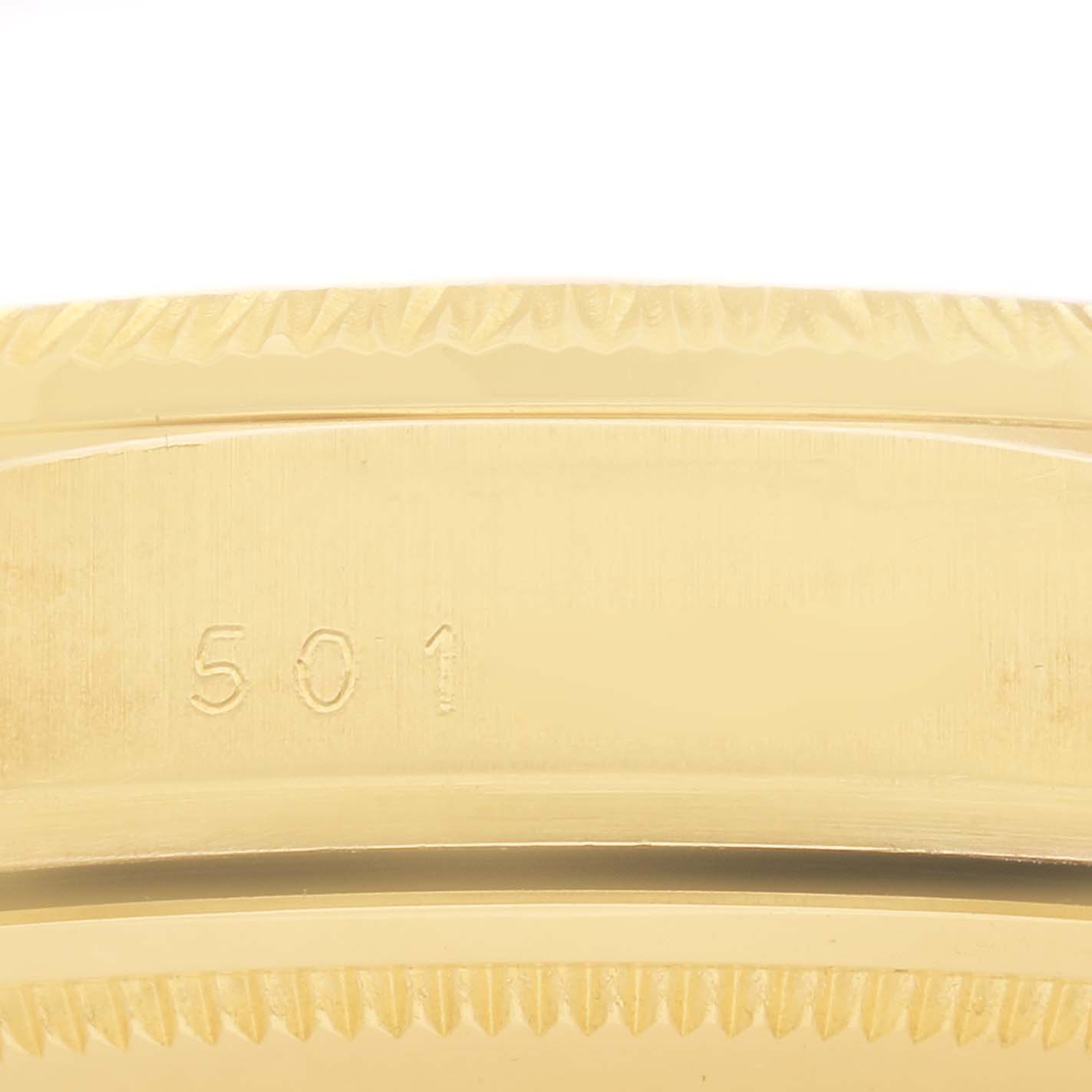 The image shows a close-up of the bezel and case part with a partial serial number of a Rolex President model 1807 men's watch, highlighting its engraved details.