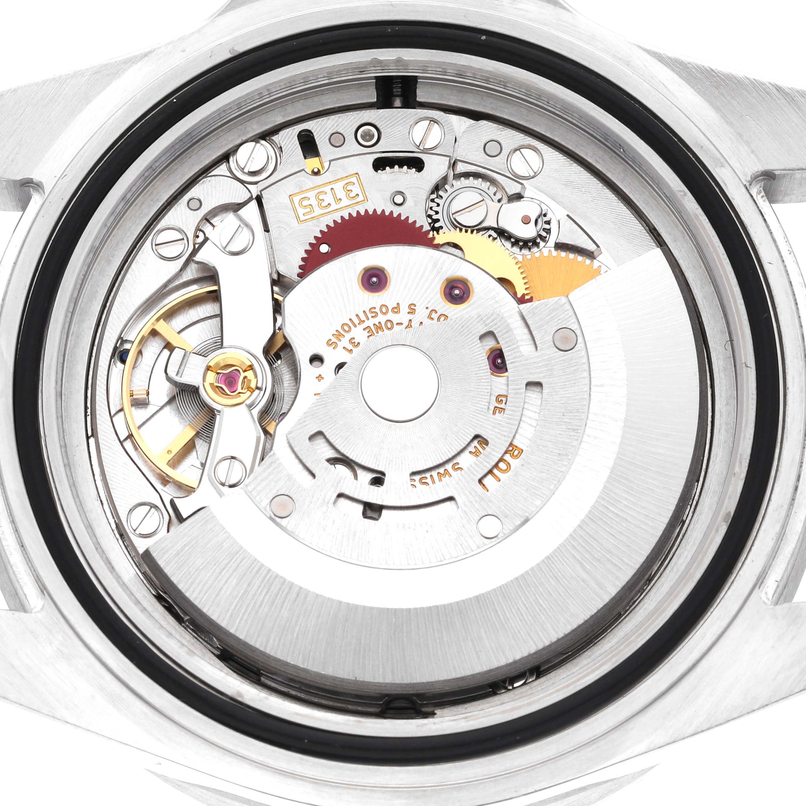 The image shows the internal mechanism and movement of the Rolex Sea-Dweller 16600 Men's Stainless Steel Black Dial 16600 Men's Stainless Steel Black Dial watch, viewed from the back.