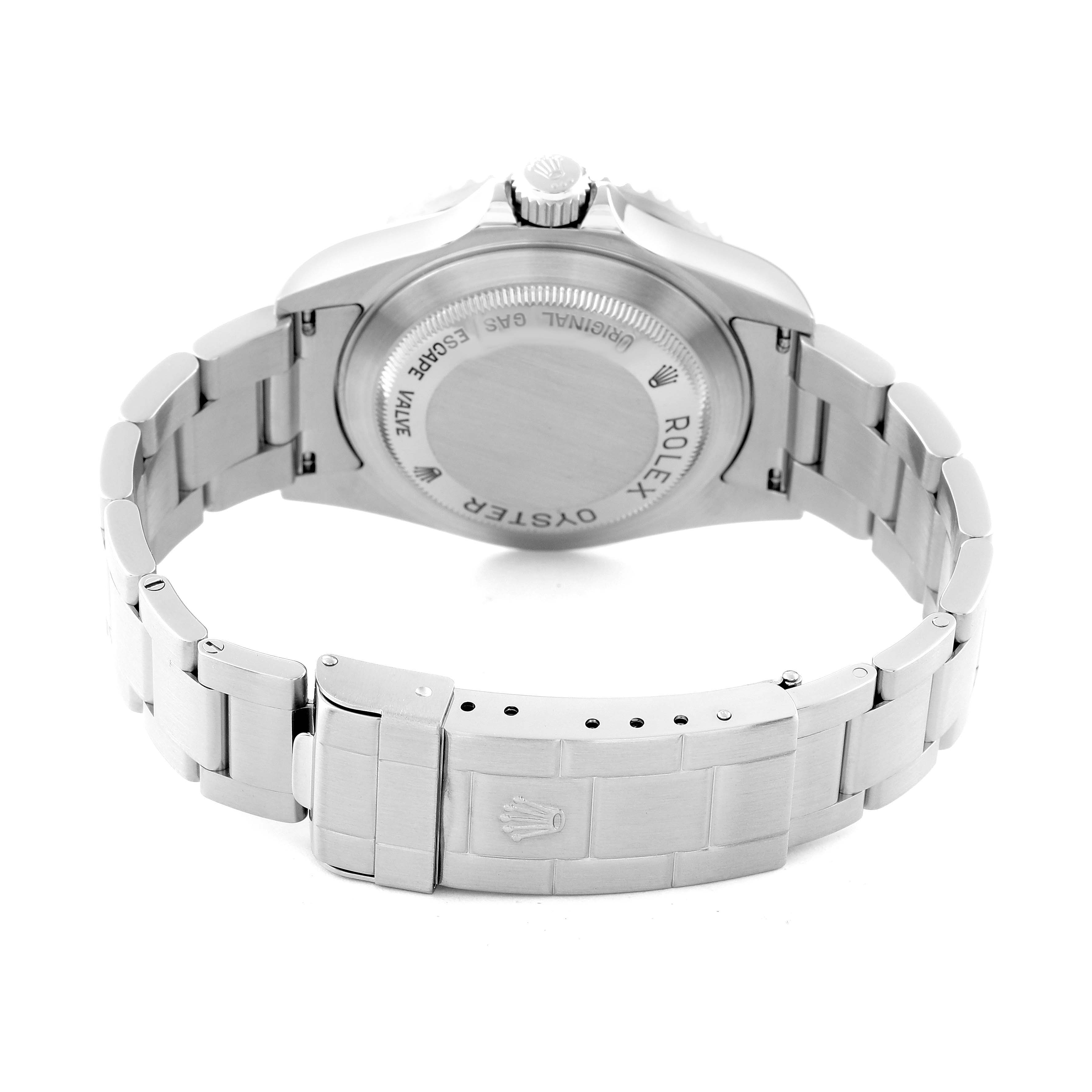 The image shows the back and bracelet of the Rolex Sea-Dweller 16600 Men's Stainless Steel Black Dial 16600 Men's Stainless Steel Black Dial watch at a rear angle.