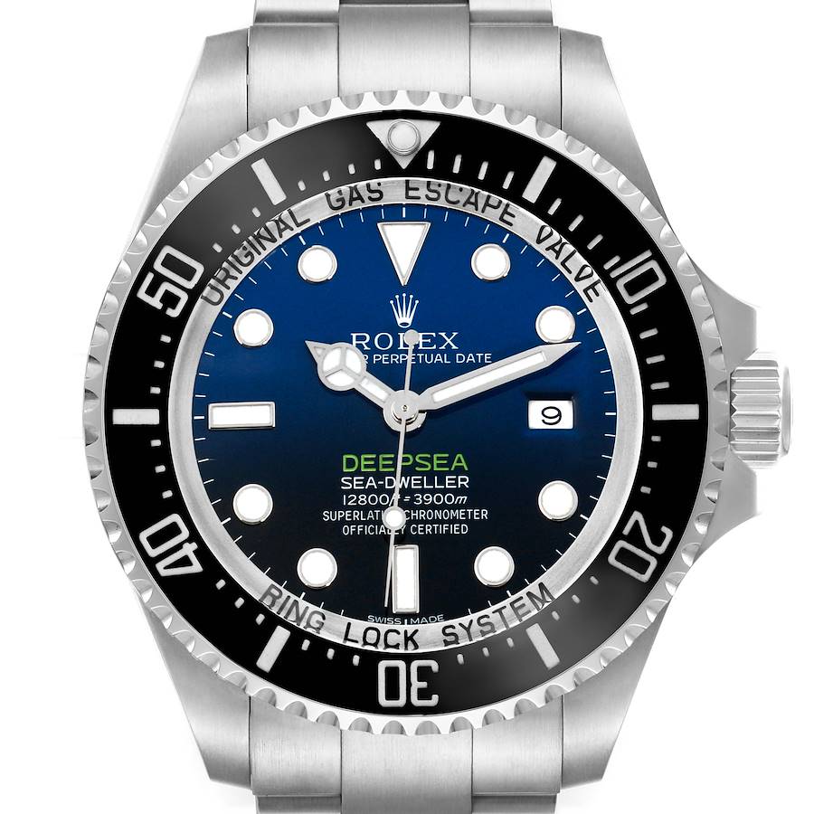 The image shows a front view of the Rolex Sea-Dweller model 116660 watch, displaying its face, bezel, and part of the bracelet.