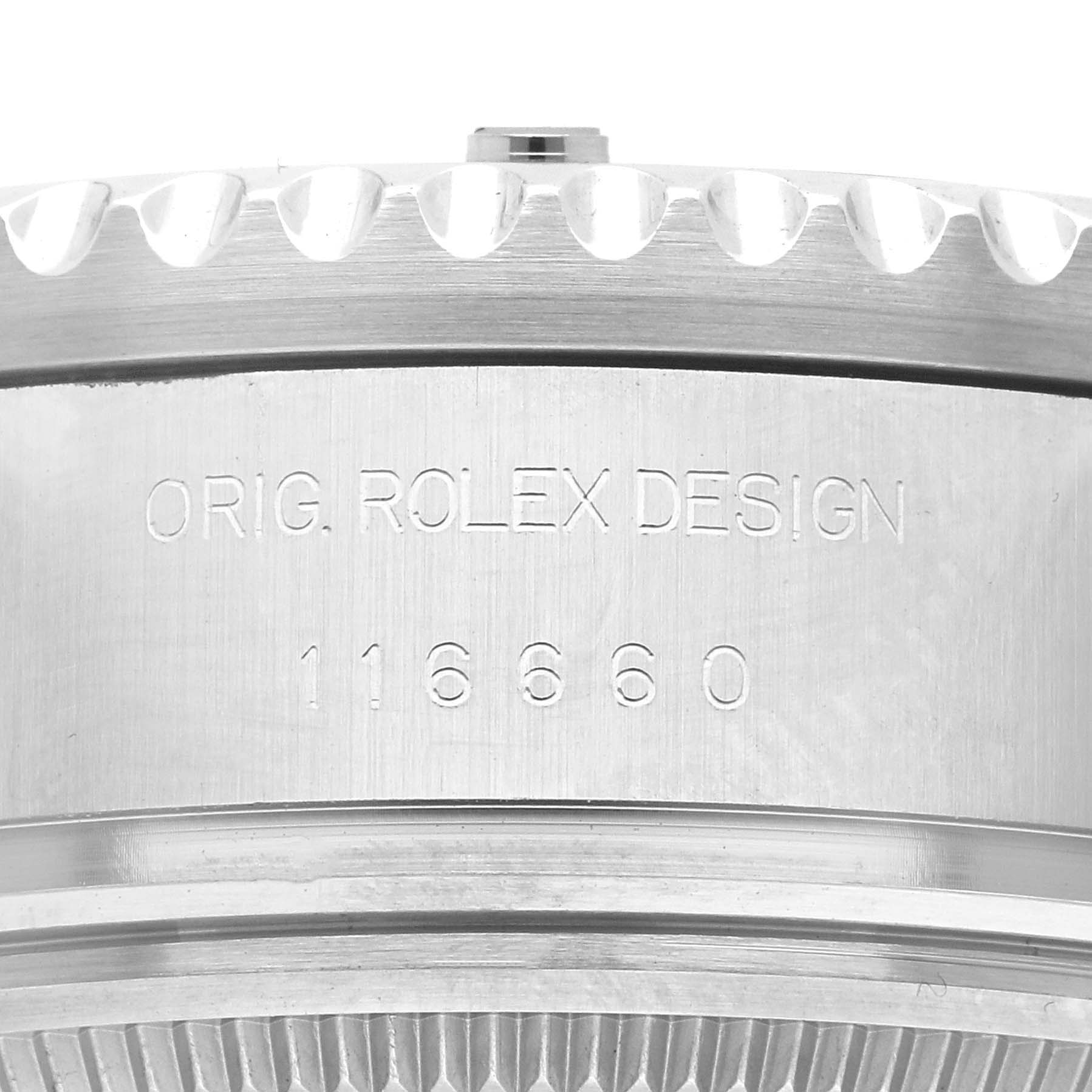 The image shows a close-up of the side of the Rolex Sea-Dweller model 116660, featuring the engraved "ORIG. ROLEX DESIGN" and the model number.