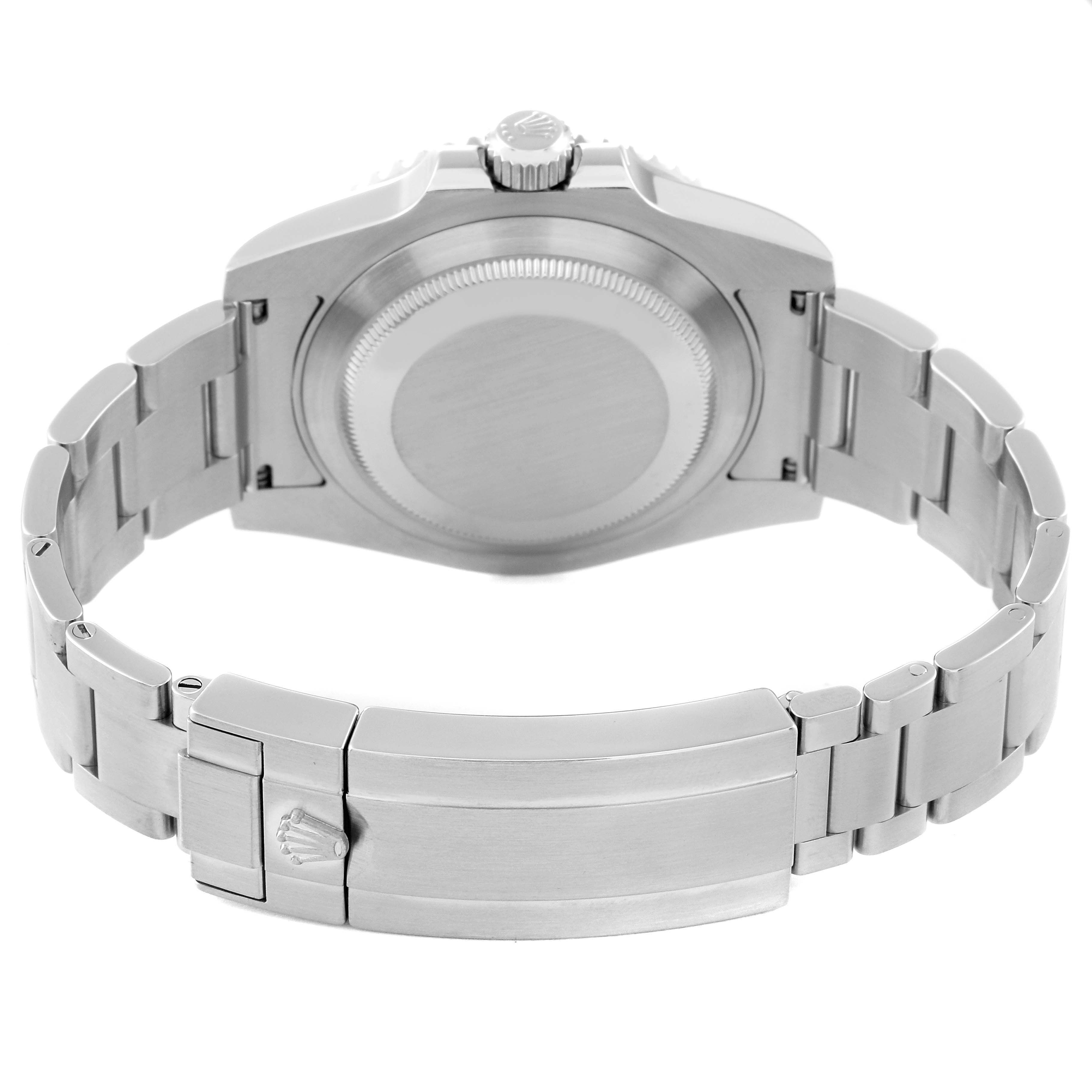 The image shows the back and clasp parts of the Rolex Submariner 114060 Men
s Stainless Steel Black Dial 114060 Men
s Stainless Steel Black Dial watch from a rear angle.