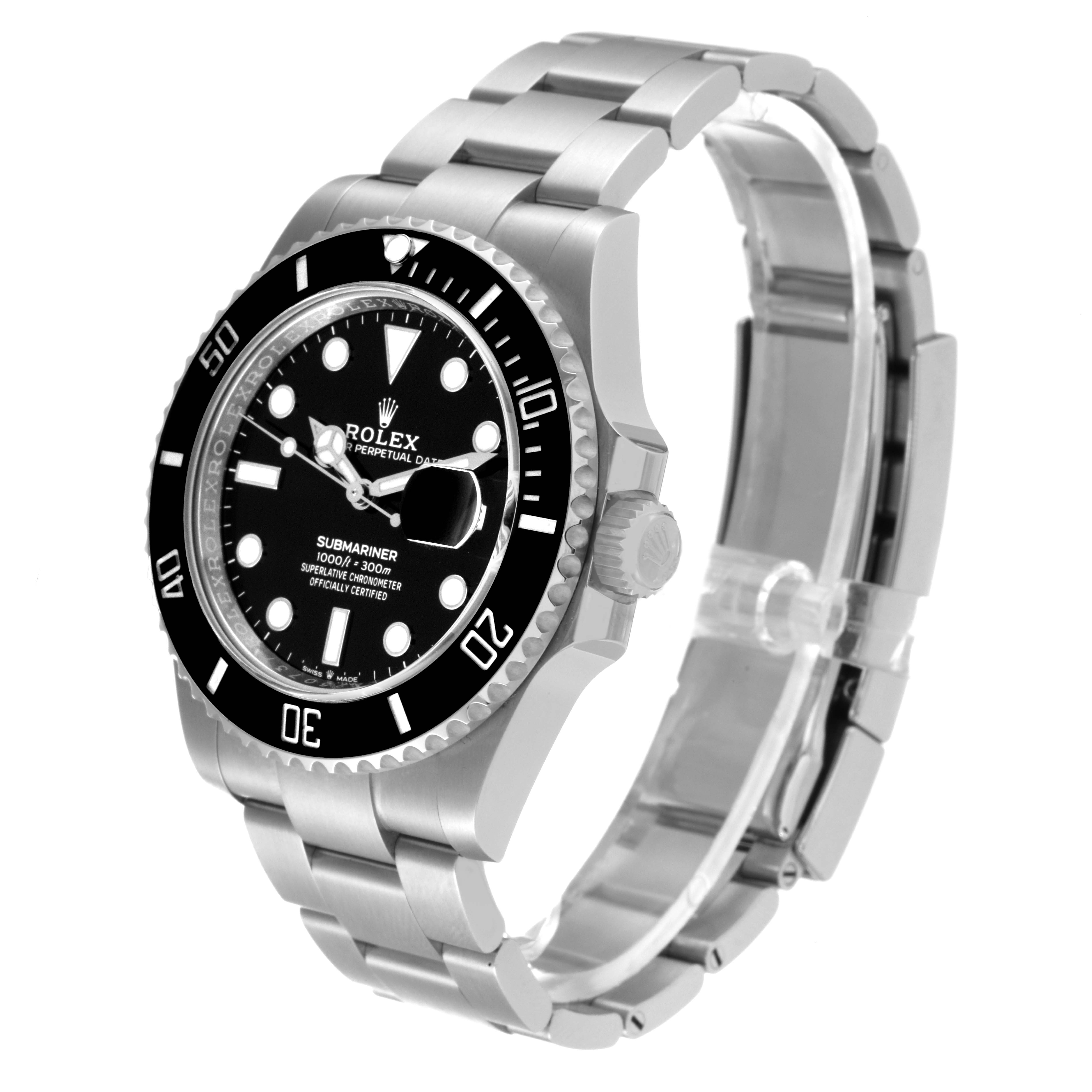 The image shows a Rolex Submariner 126610 Men
s Stainless Steel Black Dial 126610 Men
s Stainless Steel Black Dial watch at an angled front view, highlighting the face, bezel, crown, and bracelet.