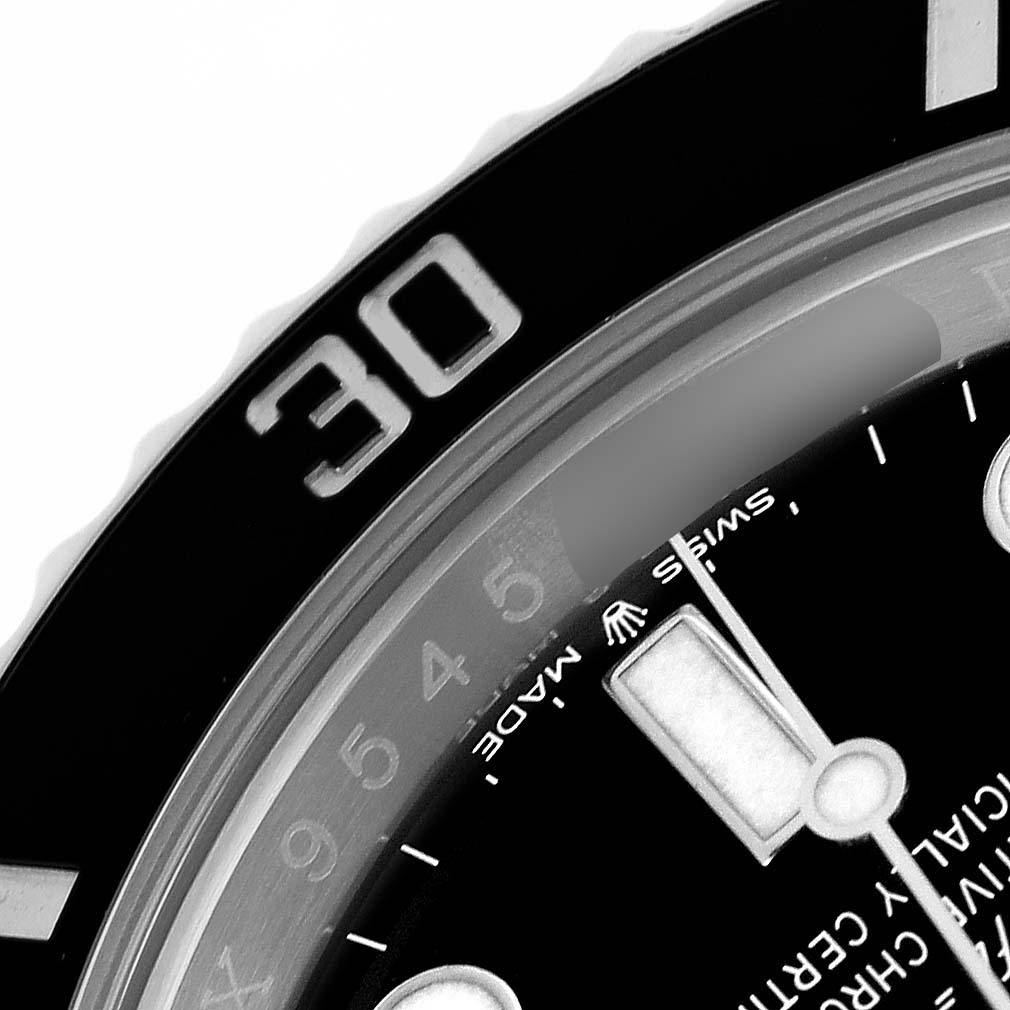 The image shows a close-up of the bezel and part of the dial of a Rolex Submariner 126610LN Men's Stainless Steel Black Dial, displaying the "30" marker.