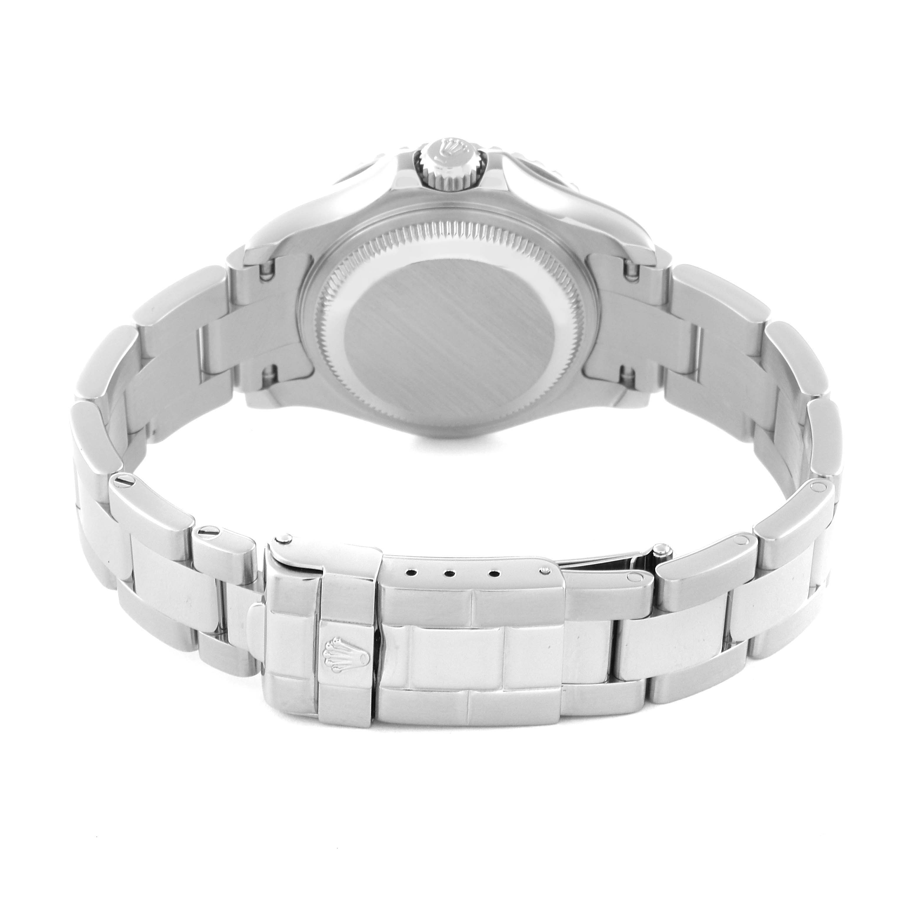 The image shows the back view of a Rolex Yacht-Master 169622 Women's Stainless Steel Grey Dial 169622 Women's Stainless Steel Grey Dial watch, highlighting the case back and bracelet with clasp.