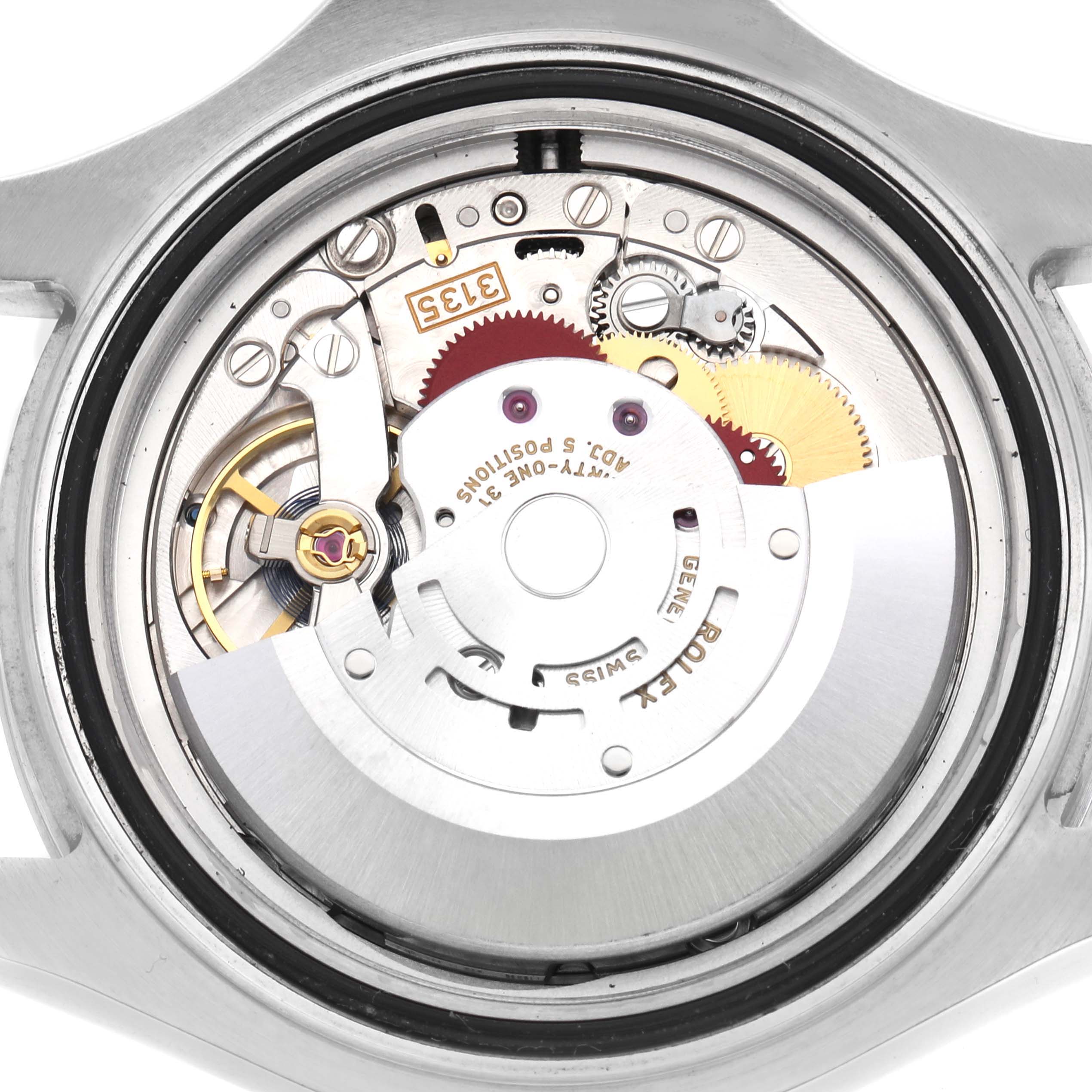 This image shows the Rolex Yacht-Master 116622 Men's Stainless Steel Grey Dial's movement mechanism from a rear angle, displaying gears and the balance wheel.