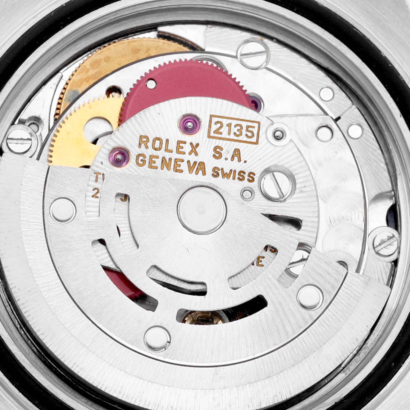 This image shows an internal view of the movement mechanism of a Rolex Yacht-Master 69623 Women's Steel and Gold (two tone) Blue Dial 69623 Women's Steel and Gold (two tone) Blue Dial watch.