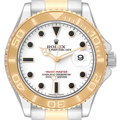 Photo of Rolex Yachtmaster Steel Yellow Gold White Dial Mens Watch 16623 Box Card