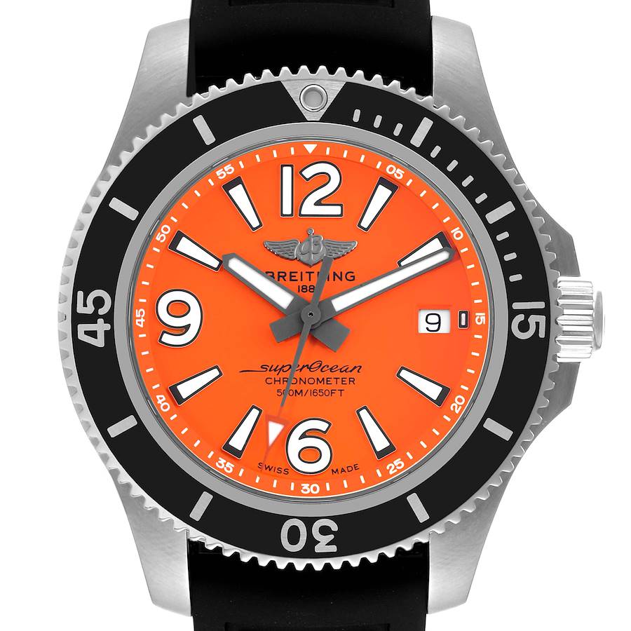 Breitling Superocean 42 Orange Dial Steel Mens Watch A17366 Box Card SwissWatchExpo