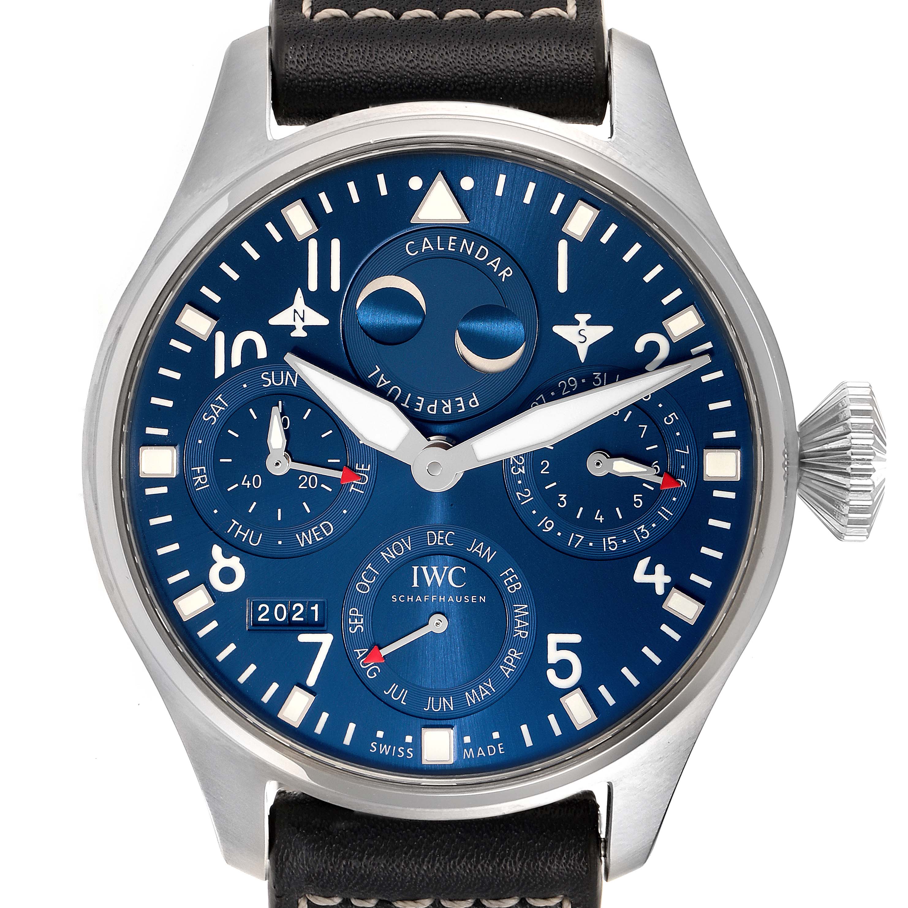 IWC Pilot Perpetual Calendar Blue Dial Steel Mens Watch IW503605 Box ...