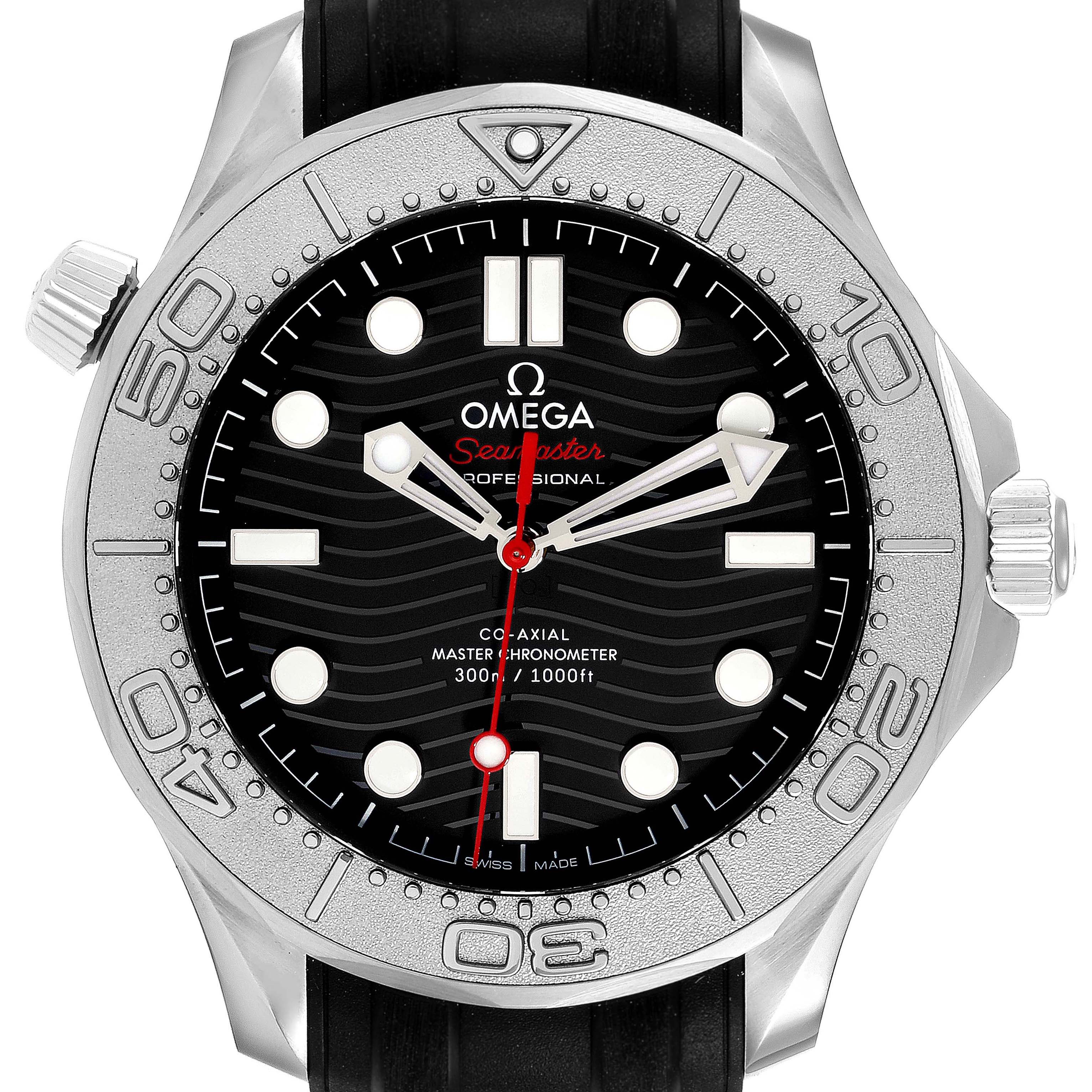 This is an Omega Seamaster 210.32.42.20.01.002 Men's Stainless Steel Black Dial 210.32.42.20.01.002 Men's Stainless Steel Black Dial watch shown from a front angle, displaying its dial, bezel, and crown.