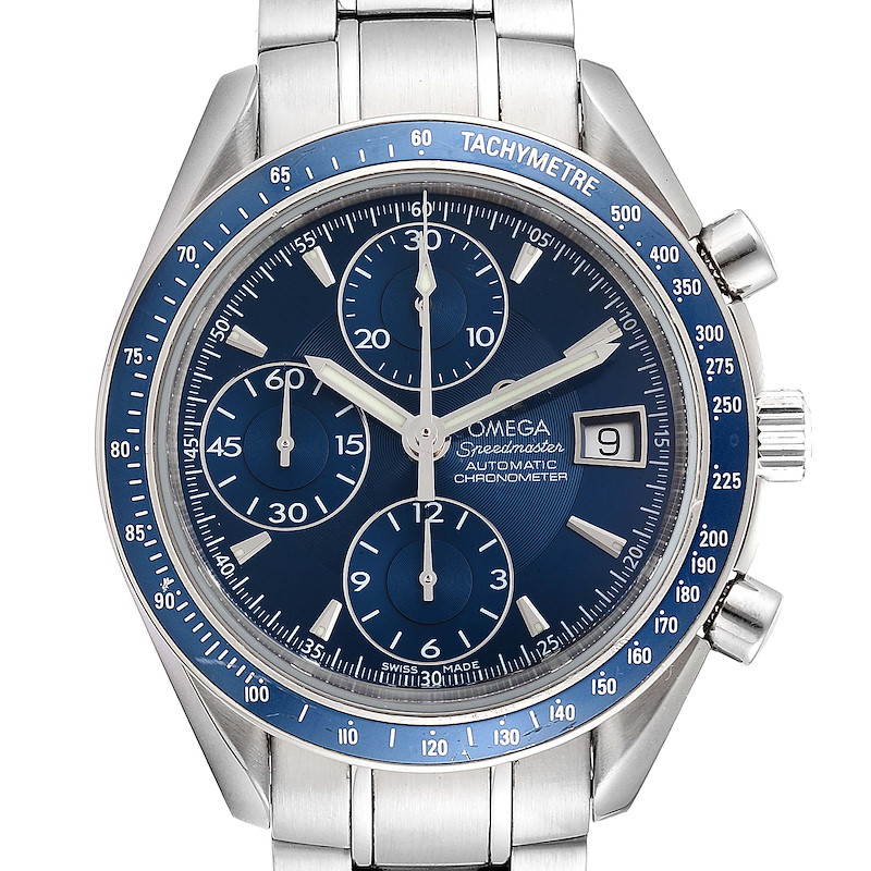 Omega Speedmaster Date Blue Dial Chrono Watch 3212.80.00 Card SwissWatchExpo