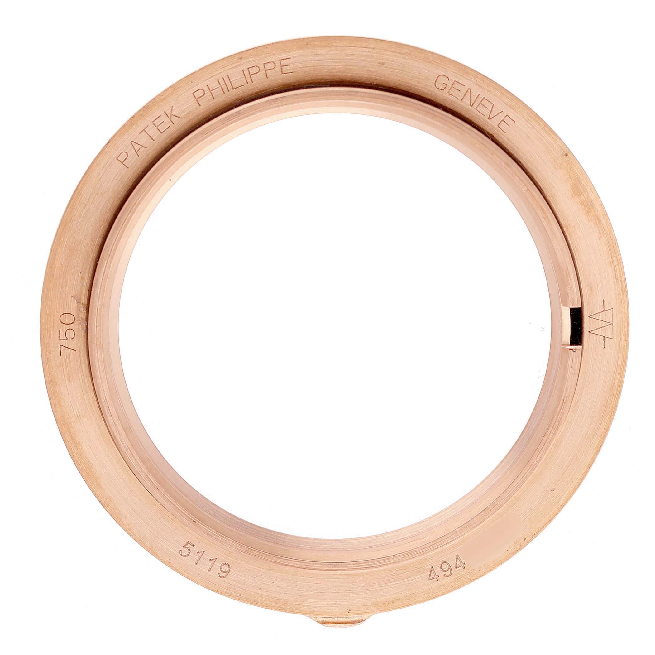 The image shows a bezel for a Patek Philippe Calatrava 5119R Men's Rose Gold White Dial watch, viewed from above.