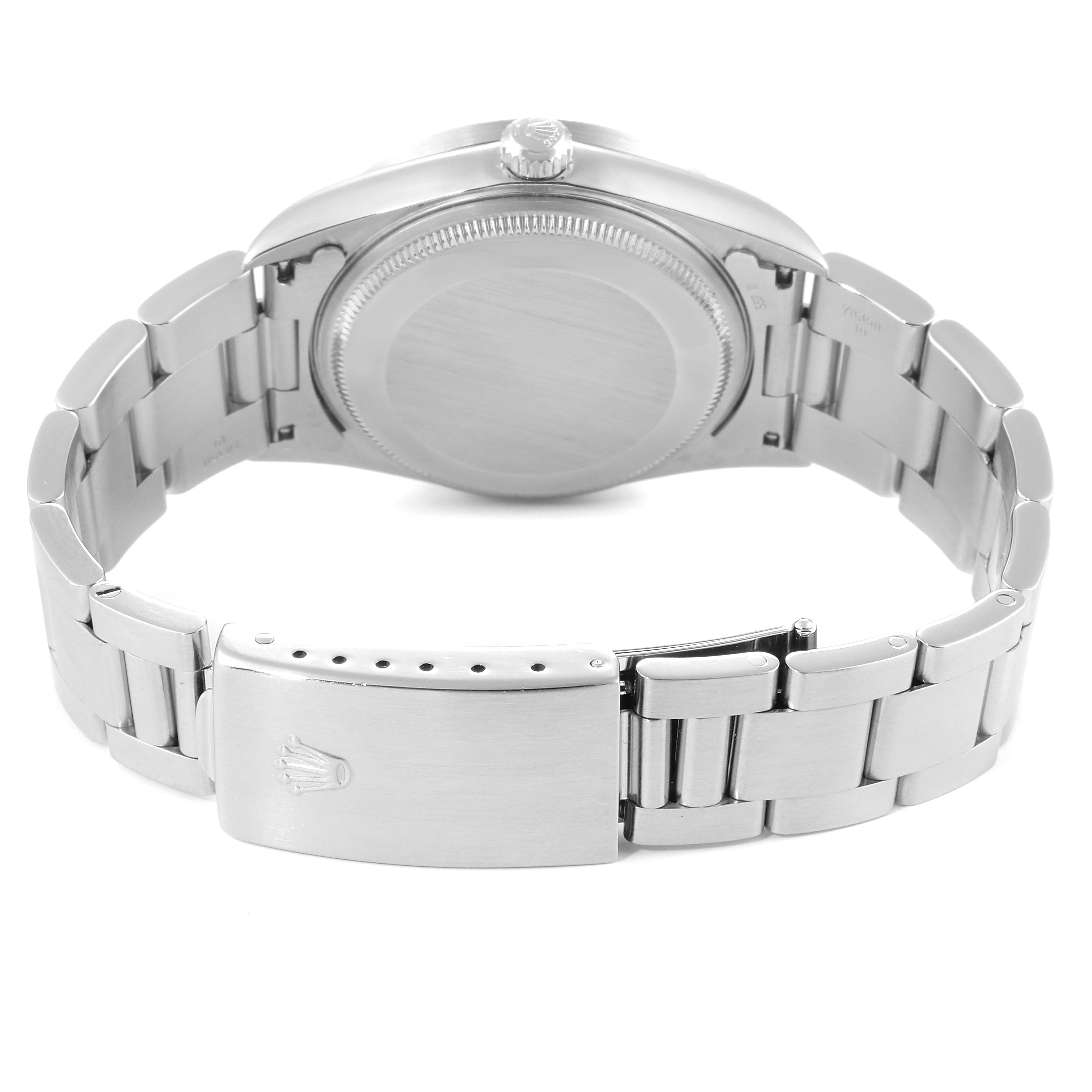 The image shows the back and bracelet of a Rolex Air-King 14010 Men's Stainless Steel Silver Dial 14010 Men's Stainless Steel Silver Dial watch.