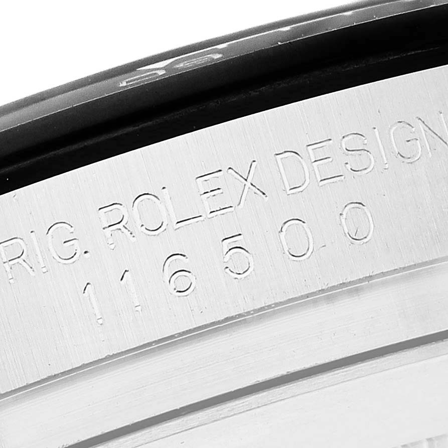 This image shows a close-up of the engraved model number "116500" on the case of a Rolex Daytona 116500 Men's Stainless Steel Black Dial 116500 Men's Stainless Steel Black Dial watch.