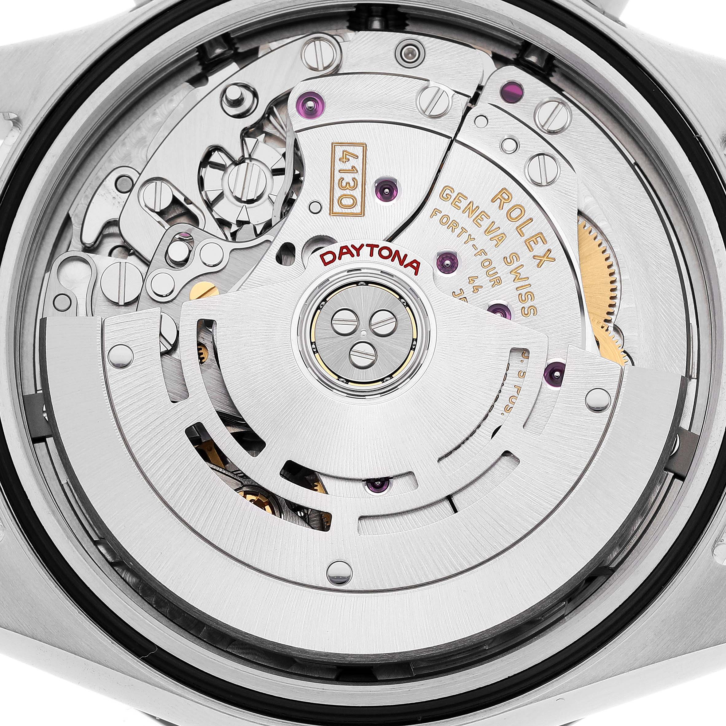 This image shows the inner mechanical movement of a Rolex Daytona 116500 Men's Stainless Steel Black Dial 116500 Men's Stainless Steel Black Dial watch from a rear angle.