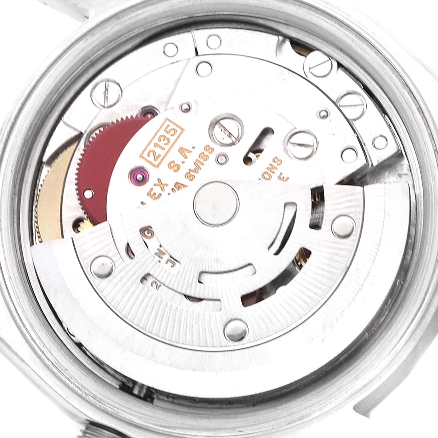 This image shows the internal mechanical movement of a Rolex Date 69160 Women
s Stainless Steel White Dial 69160 Women
s Stainless Steel White Dial model watch from a rear angle.