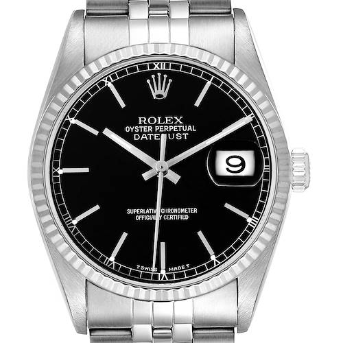 Photo of Rolex Datejust 36 Steel White Gold Black Dial Mens Watch 16234 Box Papers
