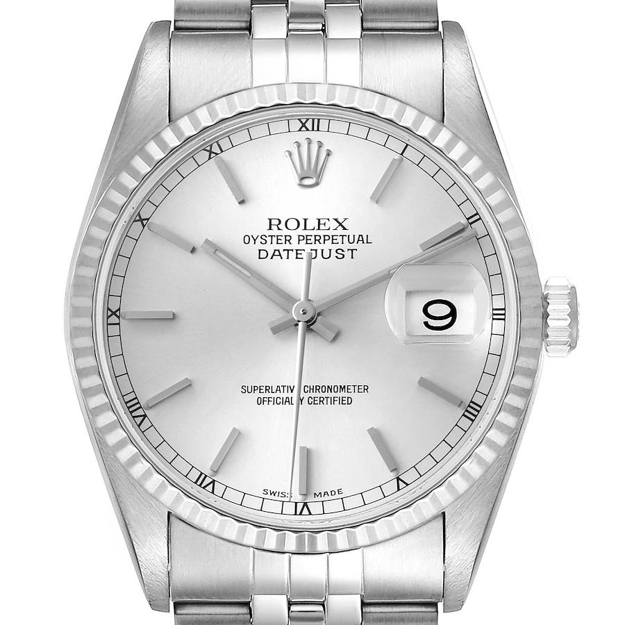 Rolex Datejust 36 Steel White Gold Silver Dial Mens Watch 16234 SwissWatchExpo