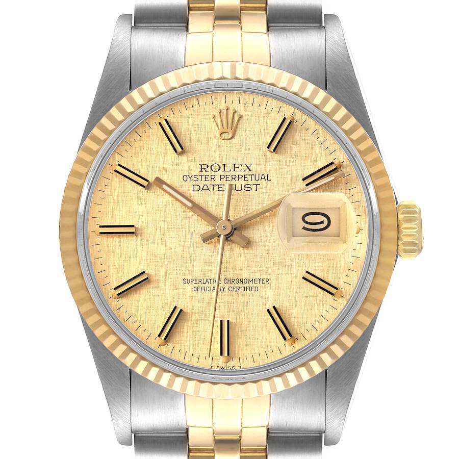 Rolex Datejust 36 Steel Yellow Gold Vintage Linen Dial Mens Watch 16013 SwissWatchExpo