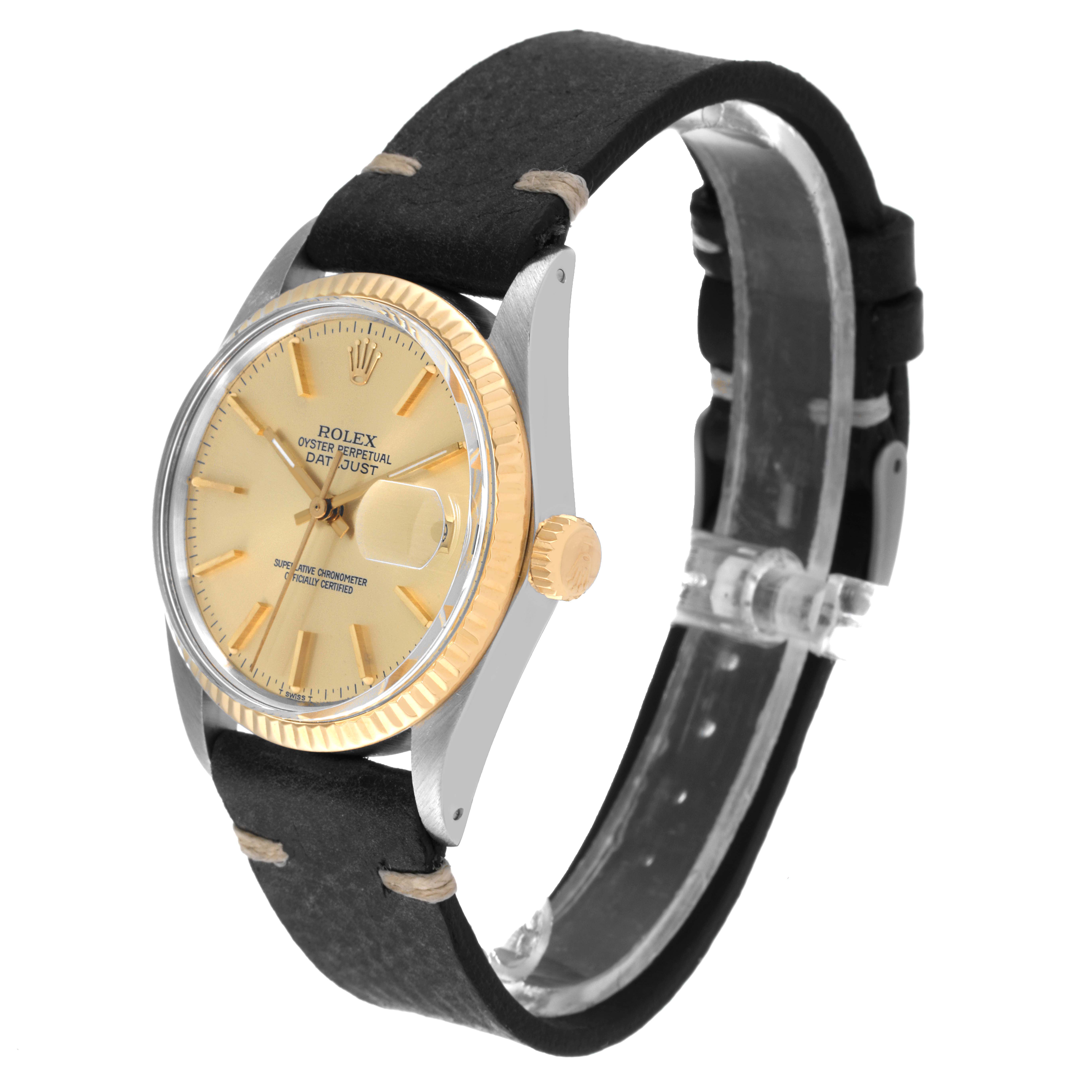 The Rolex Vintage Collection 16013 Men's Steel and Gold (two tone) Champagne Dial 16013 Men's Steel and Gold (two tone) Champagne Dial watch is shown at a three-quarter angle, displaying its face, bezel, crown, and strap.