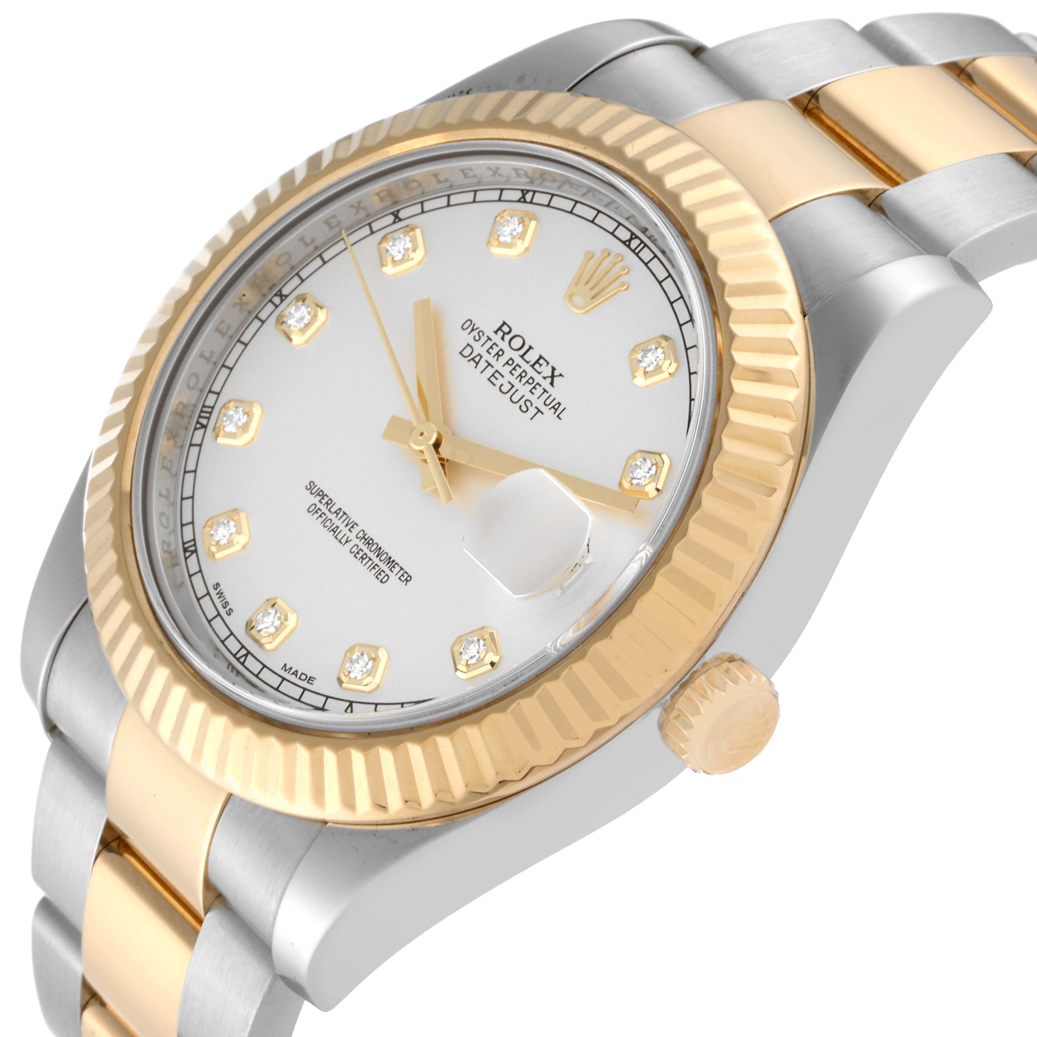 The image shows a Rolex Datejust 41 116333 Men's Steel and Gold (two tone) Silver Dial 116333 Men's Steel and Gold (two tone) Silver Dial watch at a slight angle, highlighting the gold bezel, dial, bracelet, and crown.