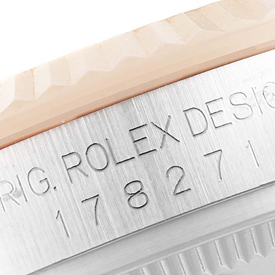 Close-up of the side engraving on the casing of a Rolex Mid-Size 178271 Women's Steel and Gold (two tone) Mother of Pearl Dial 178271 Women's Steel and Gold (two tone) Mother of Pearl Dial model watch, displaying the model number.