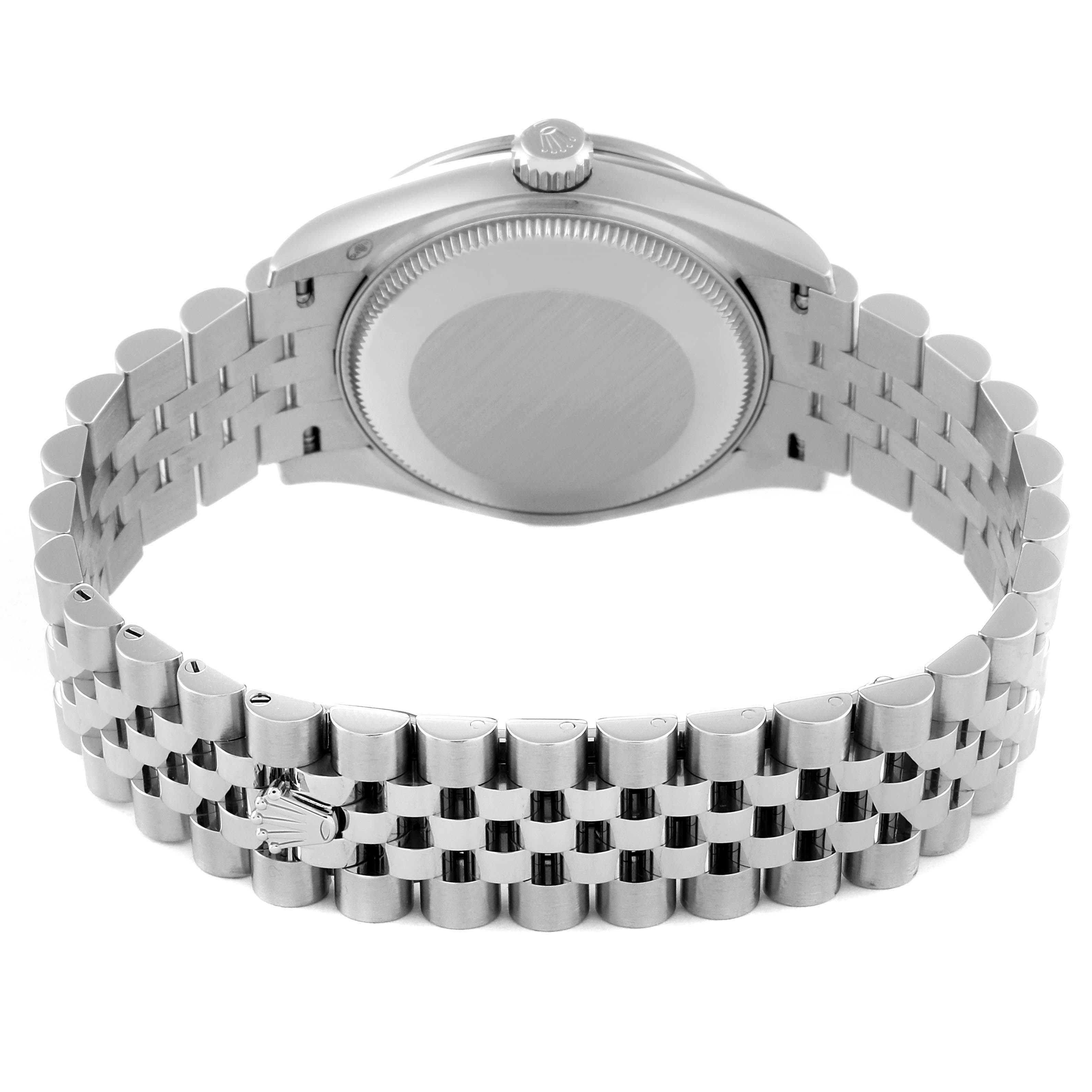 This image shows the back case and bracelet of the Mid-Size Rolex watch.